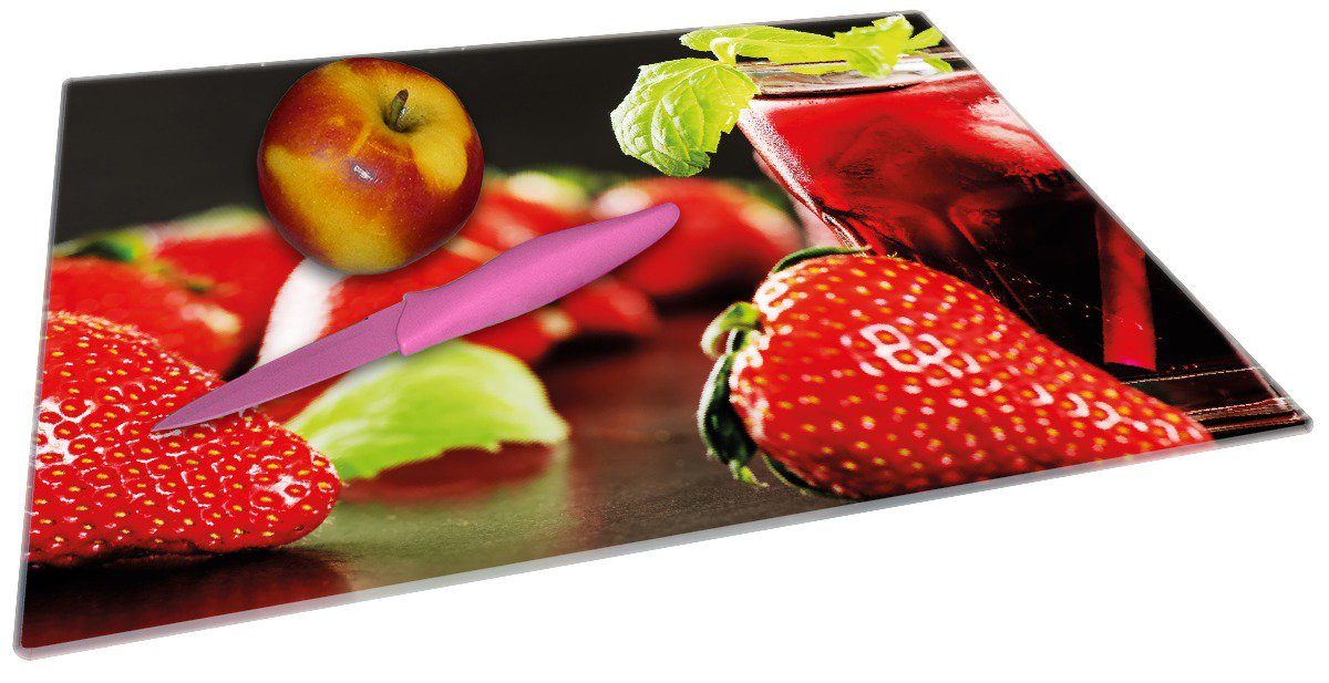 Wallario Schneidebrett Erdbeer-Mojito - Erdbeeren, 4mm, rutschfester Frische 1-St), Gummifüße 30x40cm (inkl. ESG-Sicherheitsglas