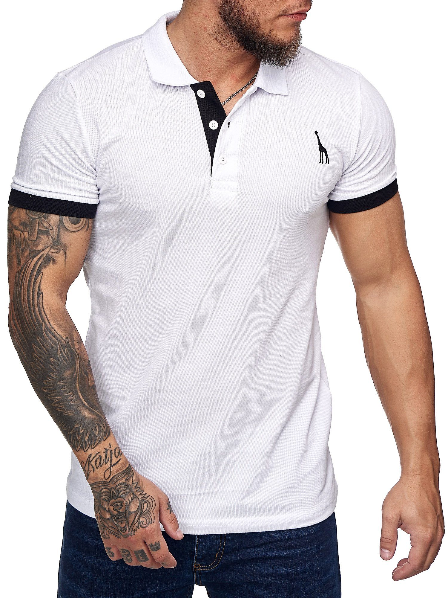 Code47 Poloshirt T-Shirt Basic Code47 Polohemd Einfarbig Kurzarm Weiss Slim Fit (1-tlg) Herren
