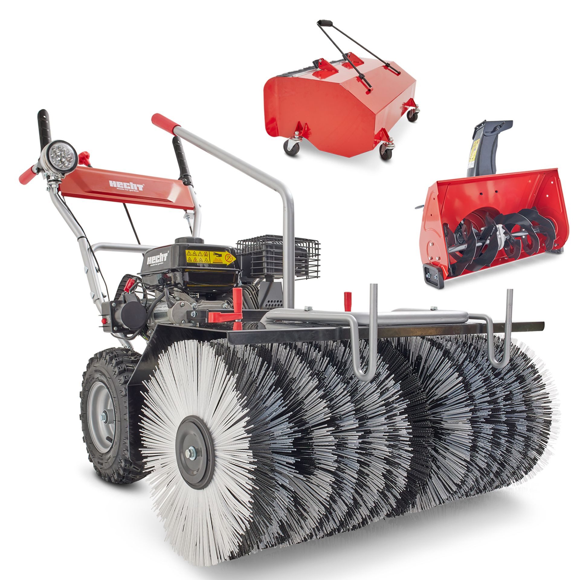 Hecht Benzin-Kehrmaschine 8680 SE mit Auffangbehälter, Schneefräse, (3-tlg), 6,5 PS, LED-Scheinwerfer, Elektrostarter