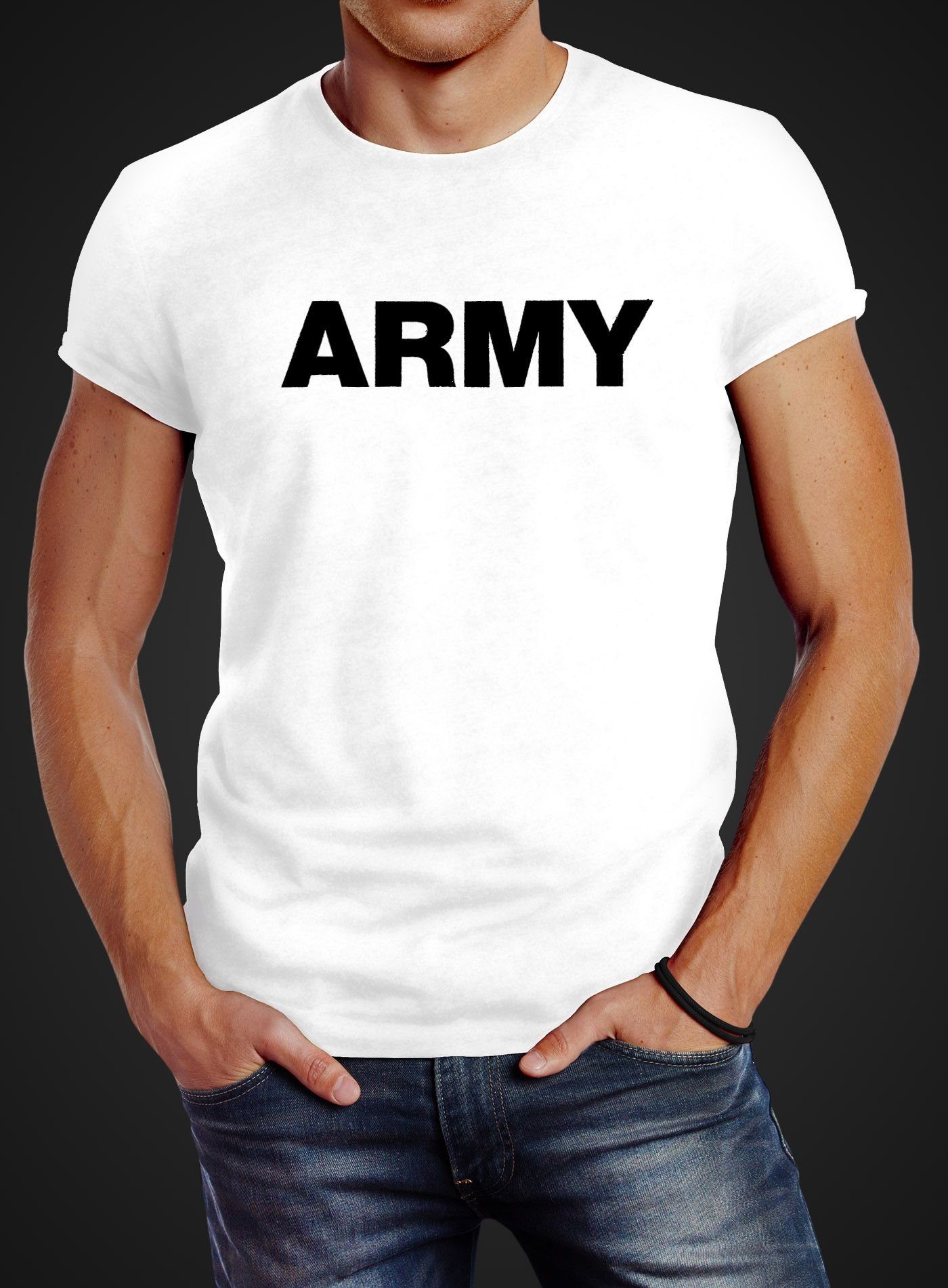 Army weiß mit Herren T-Shirt Streetstyle Print Neverless Print-Shirt Print Aufdruck cooles Neverless® Fashion