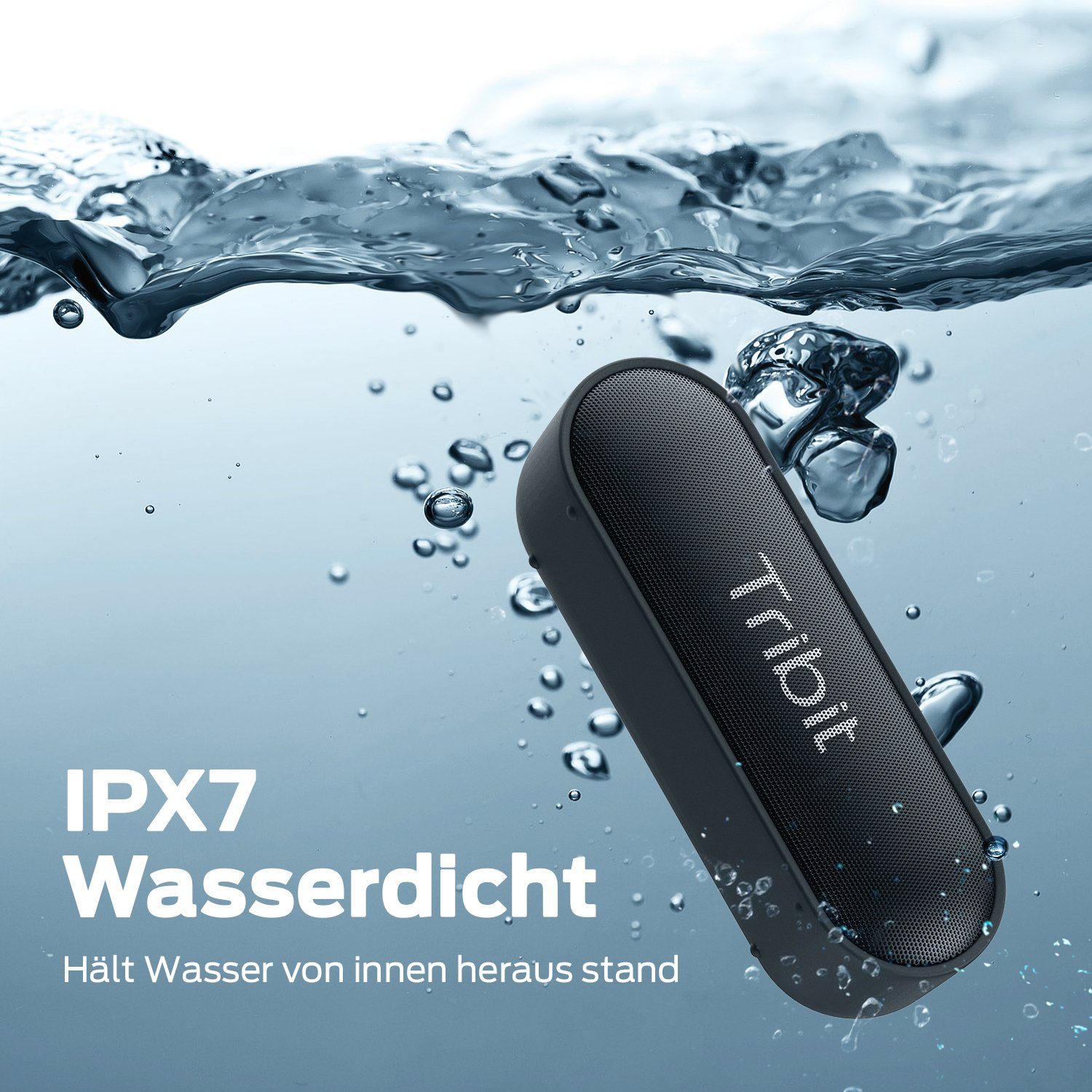 Wasserdicht 12W W, (Bluetooth, Schwarz Lauter XSound Tragbarer Spielzeit) 24 Stereoklang, IPX7 Tribit Stunden 16 Bluetooth-Lautsprecher Lautsprecher Tragbarer Lautsprecher Go