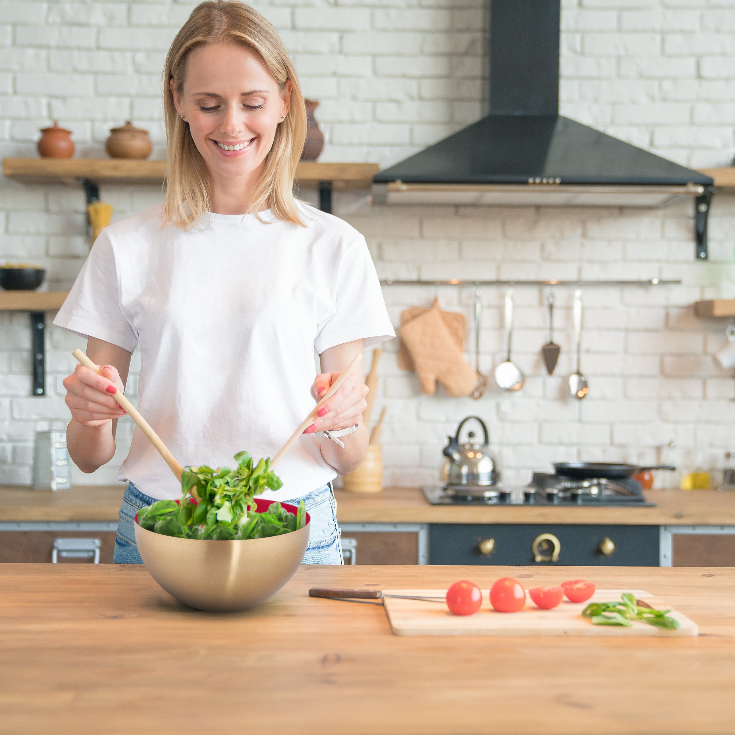 relaxdays Servierschüssel Edelstahl Salatschüssel Ø 25 cm, Edelstahl, rot