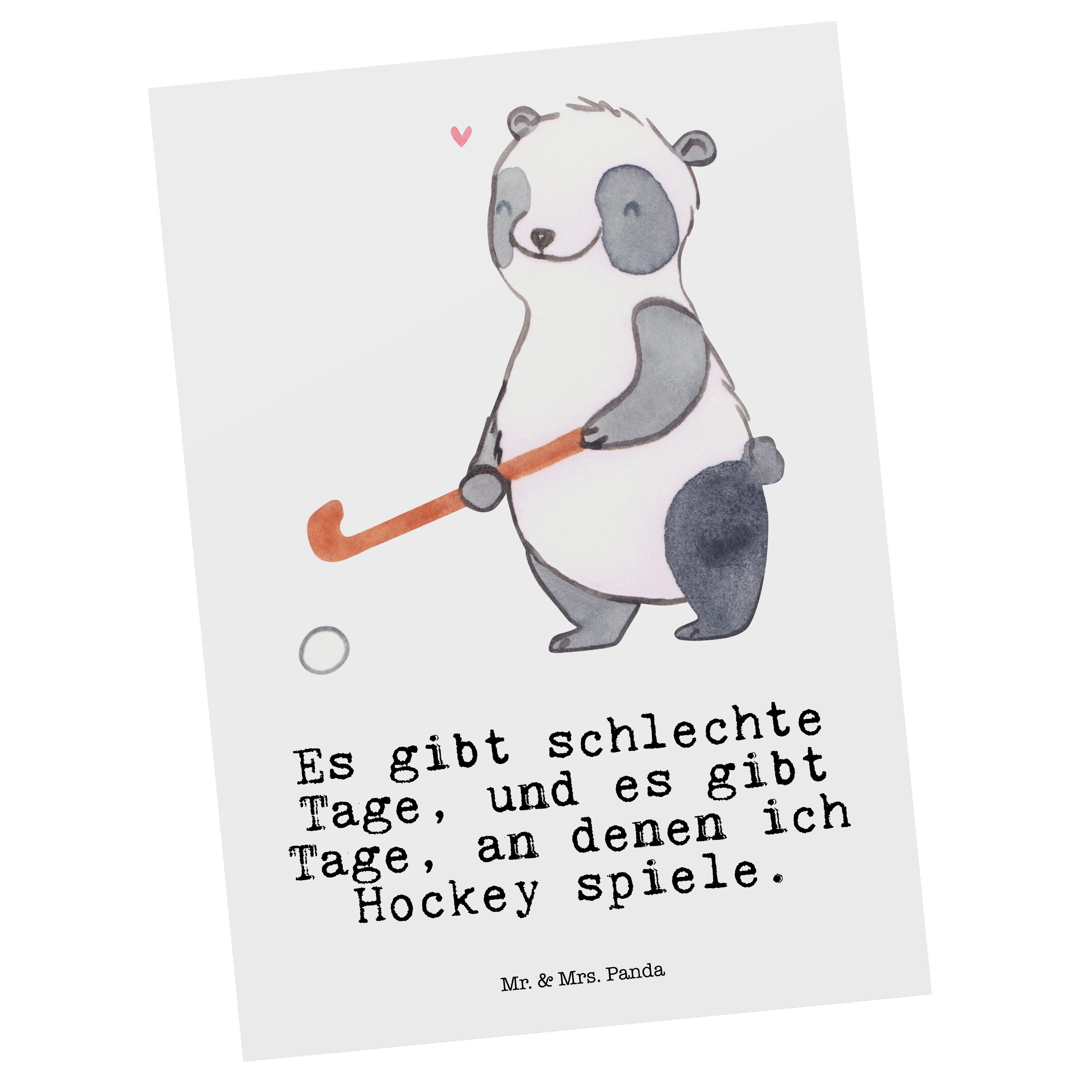 Mr. & Mrs. Panda Postkarte Panda Hockey spielen Tage - Weiß - Geschenk, Schenken, Hockeyschläger