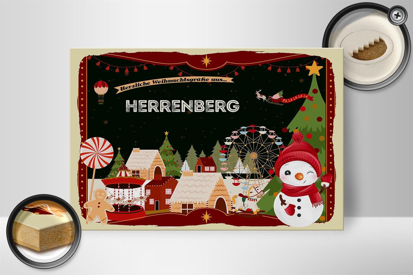 Holzbild Weihnachten Grüße HERRENBERG 30x20cm