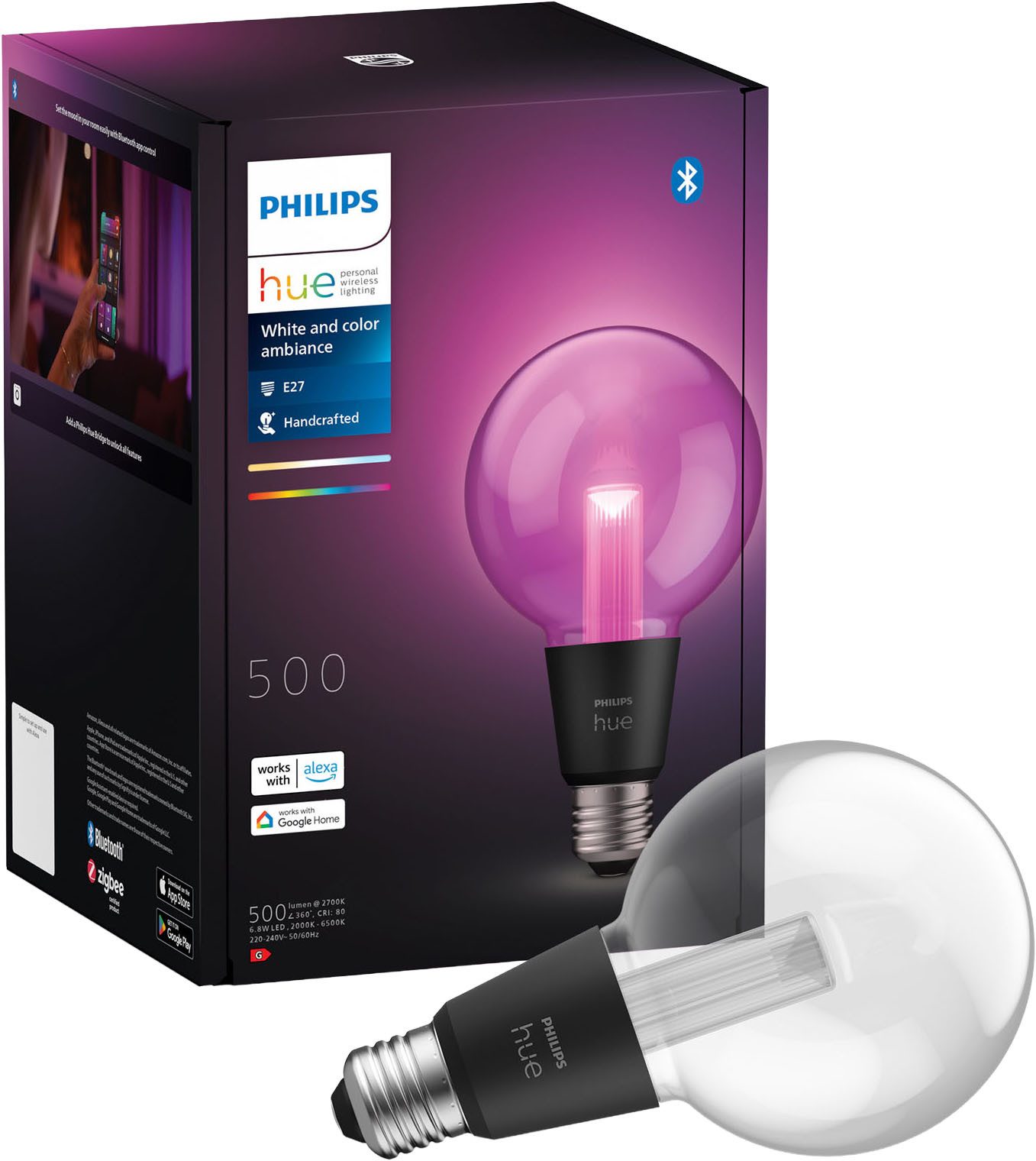 Philips Hue LED-Leuchtmittel White and Color Ambiance Lightguide Globe G95 500lm, E27, 1 St., Farbwechsler