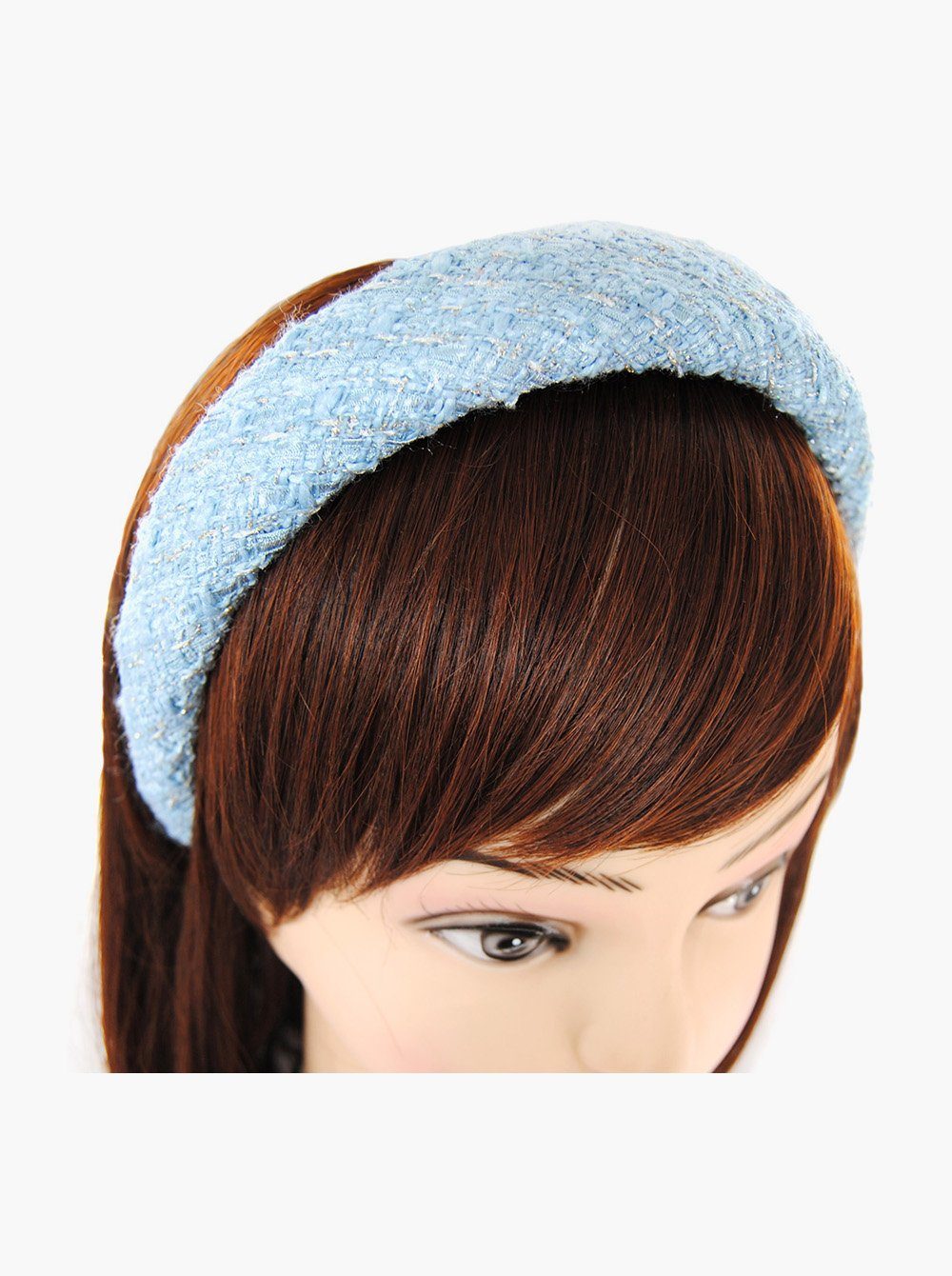 axy Haarreif Haarreif aus Tweed Stoff Haareifen Blau Vintage Damen Haarband Stoff Tweed gepolstertes