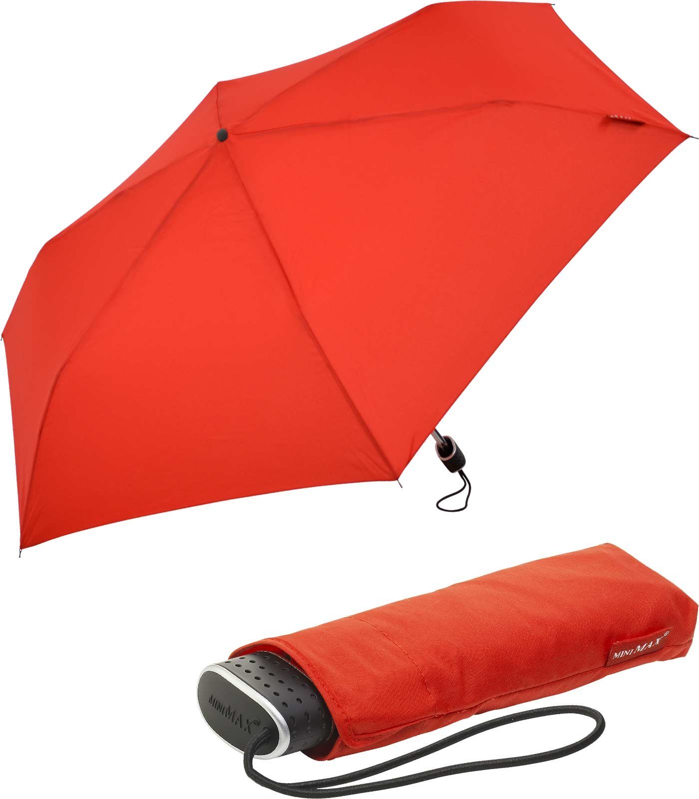 Impliva Taschenregenschirm miniMAX® Flat leichter flacher Schirm, perfekt für das Reisegepäck rot