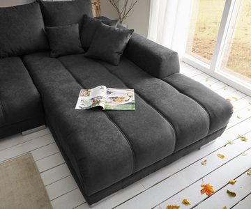 DELIFE Wohnlandschaft Josea, Mikrofaser Schwarz 300x220 cm Recamiere rechts Ecksofa