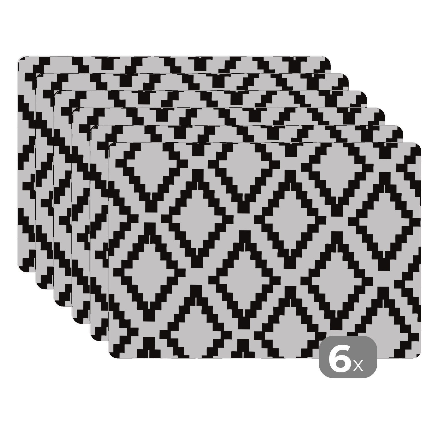 Platzset, »Muster - Schwarz - Weiß - Luxus«, MuchoWow, (6-St), Tischset  Platzset Platzdeckchen Abwischbar