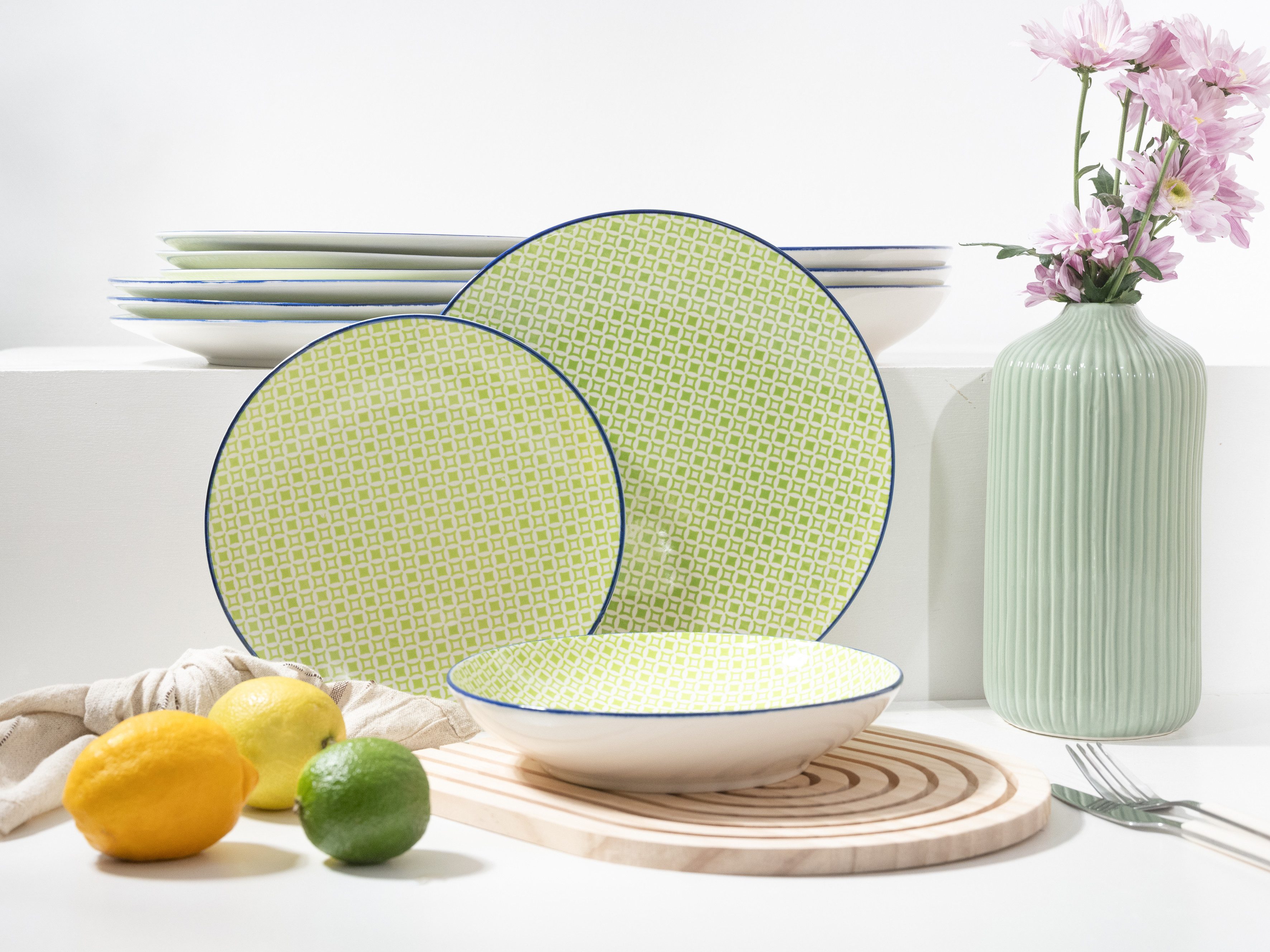 CreaTable Teller-Set Mediterran, Teller Set 12-tlg. (12-tlg), 4 Personen, Steinzeug, Mediterraner Flair, Traditionell keramische Motive