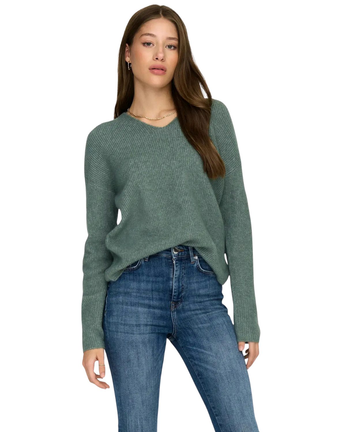 ONLY V-Ausschnitt-Pullover Weicher Strickpullover mit V-Ausschnitt