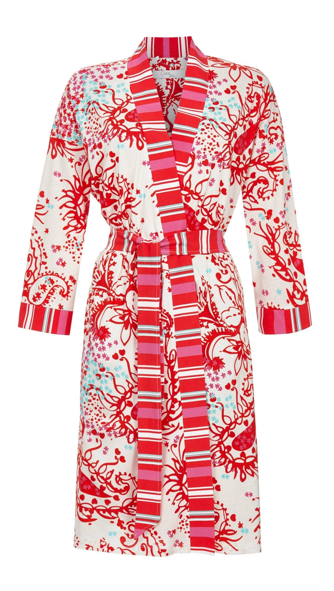 Chérie Line Damenbademantel mit Paisleydessin und Kontrastblenden, Jersey, Alloverdessin