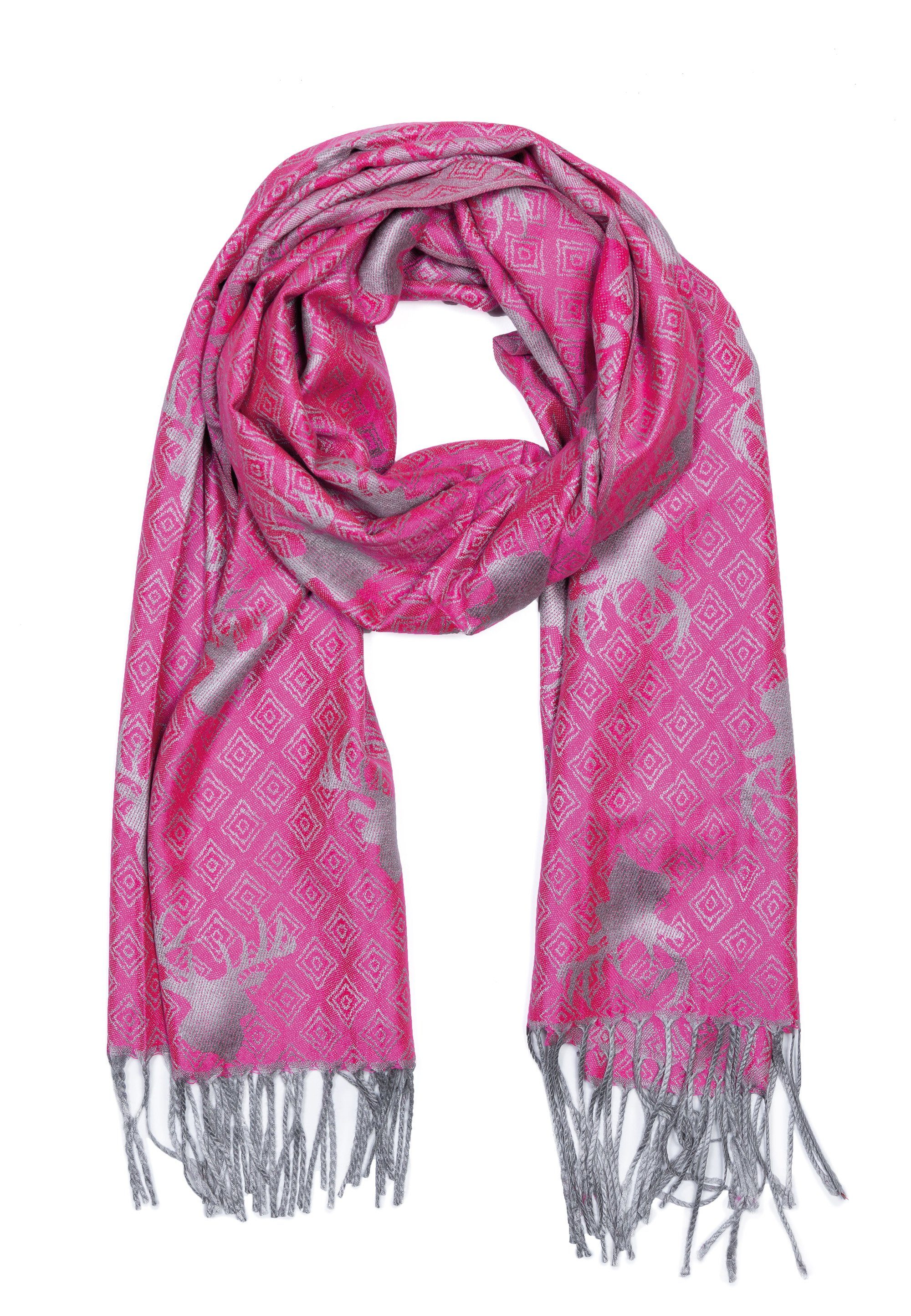 Goodman Design Modeschal Schal Hirsch mit Fransen, sehr hochwertige Verarbeitung Pink