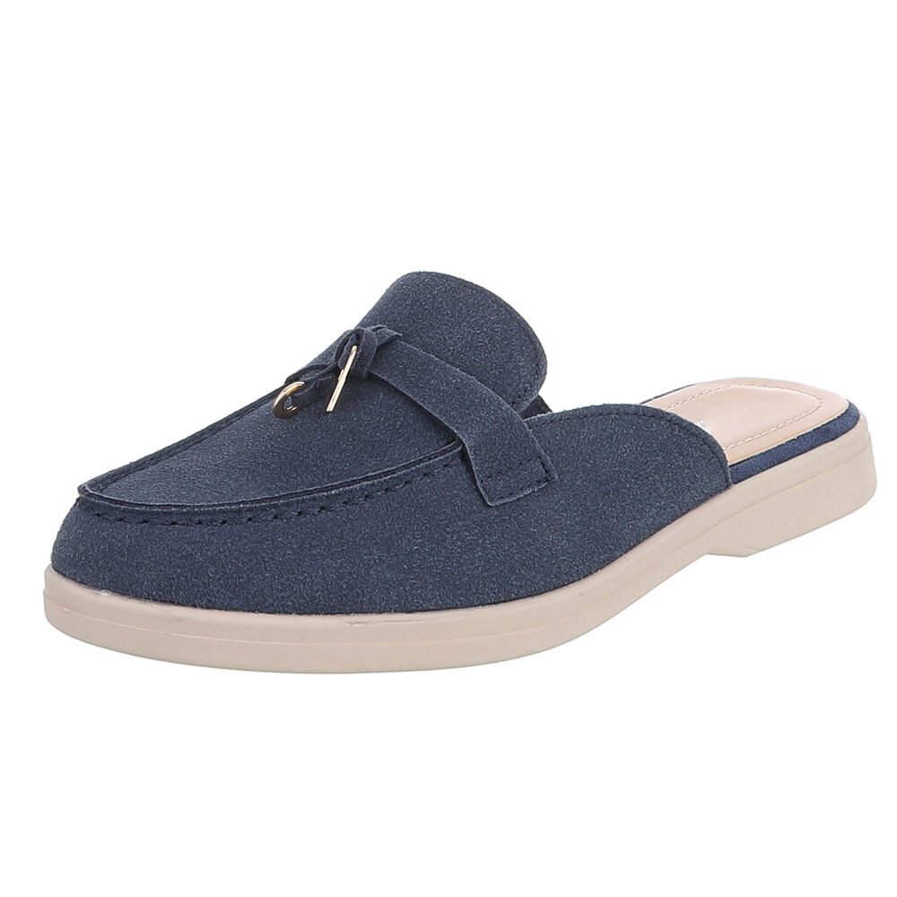 Ital-Design Damen Mule Schlupfschuh mit Metallic-Detail Pantolette (91742514) Blockabsatz Pantoletten in Dunkelblau
