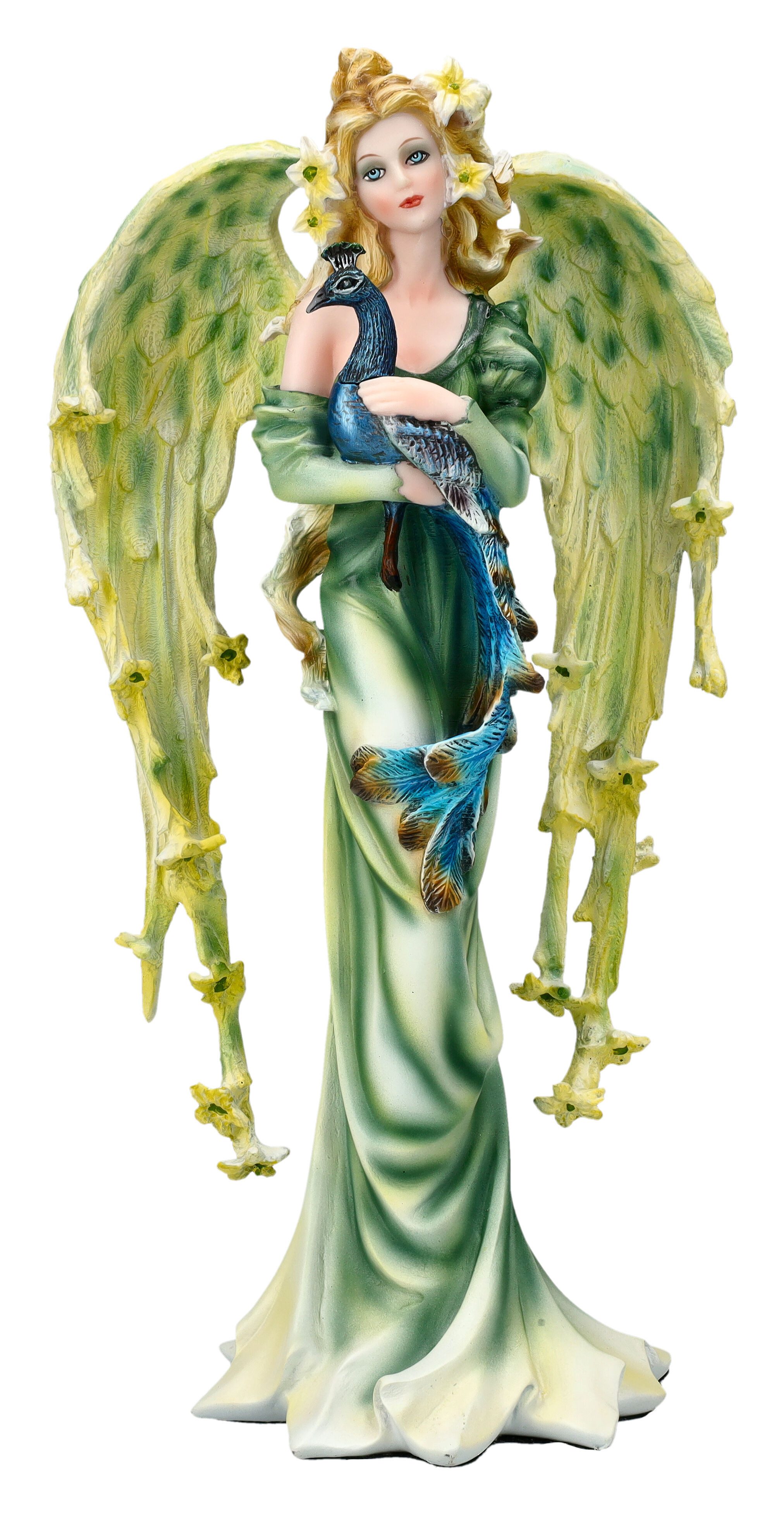 Figuren Shop GmbH Fantasy-Figur Elfen Figur - Teao mit Pfau - magische Dekofigur Fantasy Deko Fee Elfe