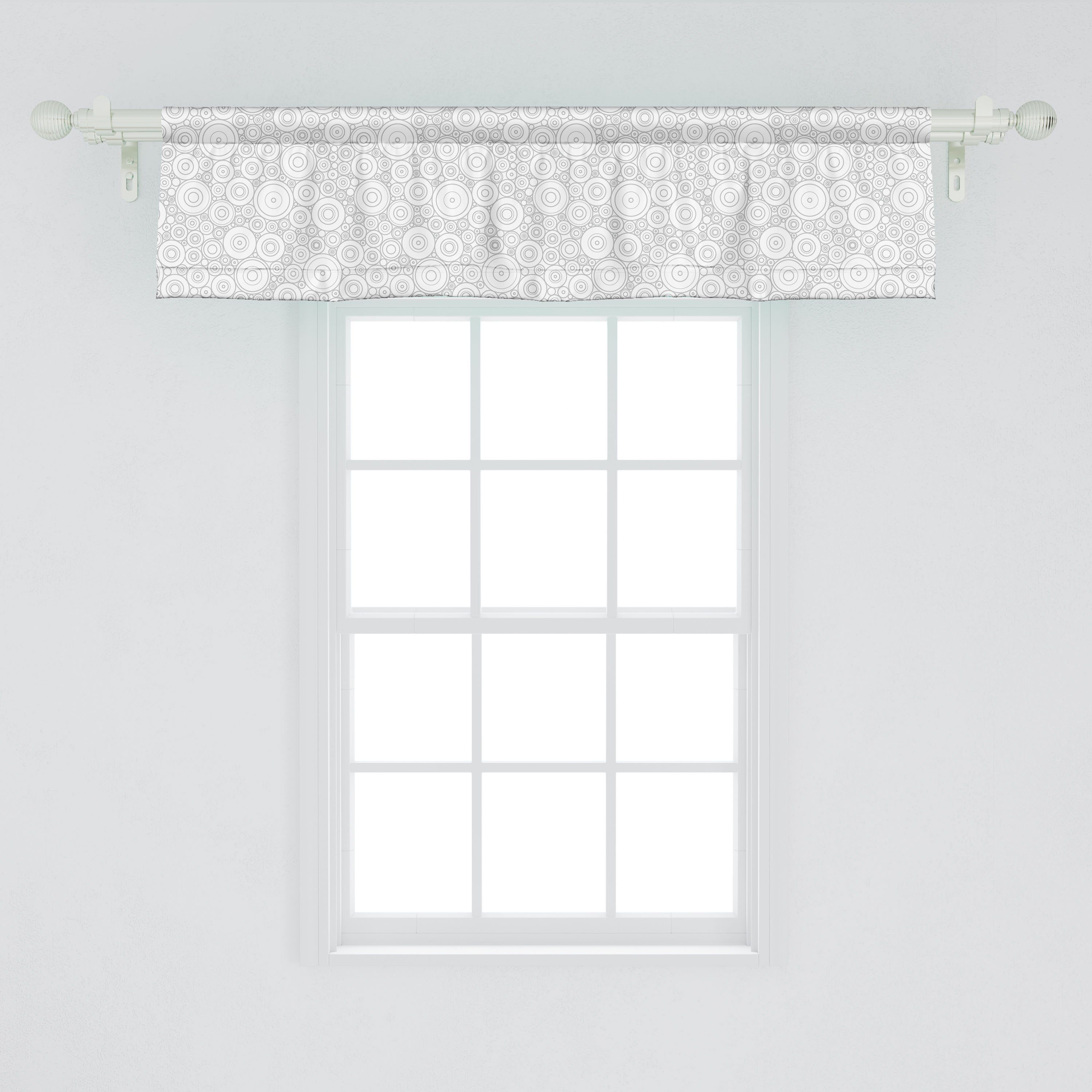 Scheibengardine Vorhang Volant für Abakuhaus, Küche Dekor Geometric Retro Stangentasche, mit Kreise Microfaser, Grau Schlafzimmer