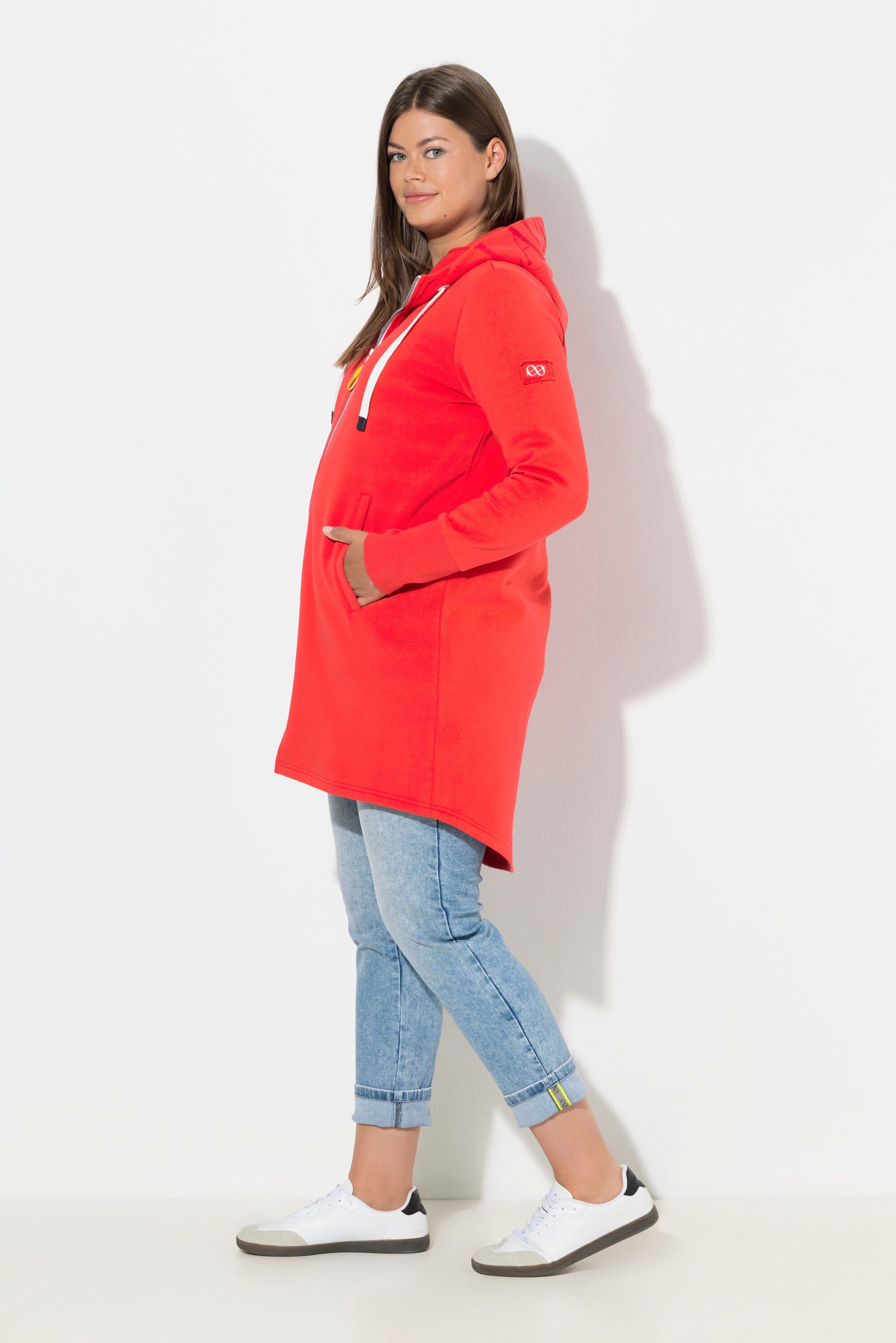 Laurasøn Sweatjacke Sweatjacke lang geschnitten Kapuze Langarm – Bild 4 von 4