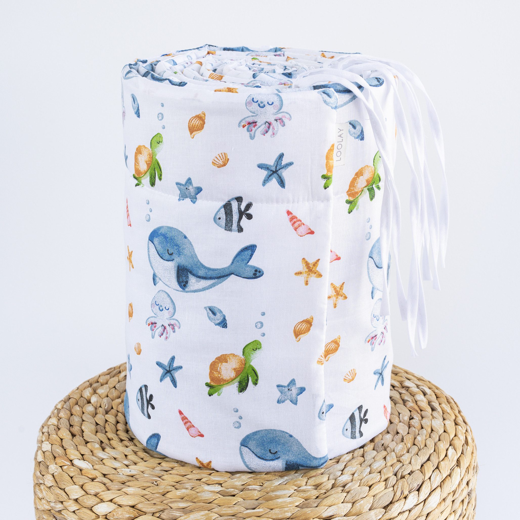 Loolay Bettnestchen Meer Ozean Wal Fische Schildkröte Baumwolle Babybett BETTUMRANDUNG, (Bett 140 x 70cm - 420, 210 cm, 120 x 60cm - 360, 180 cm, Babyausstattun – Bild 5 von 5
