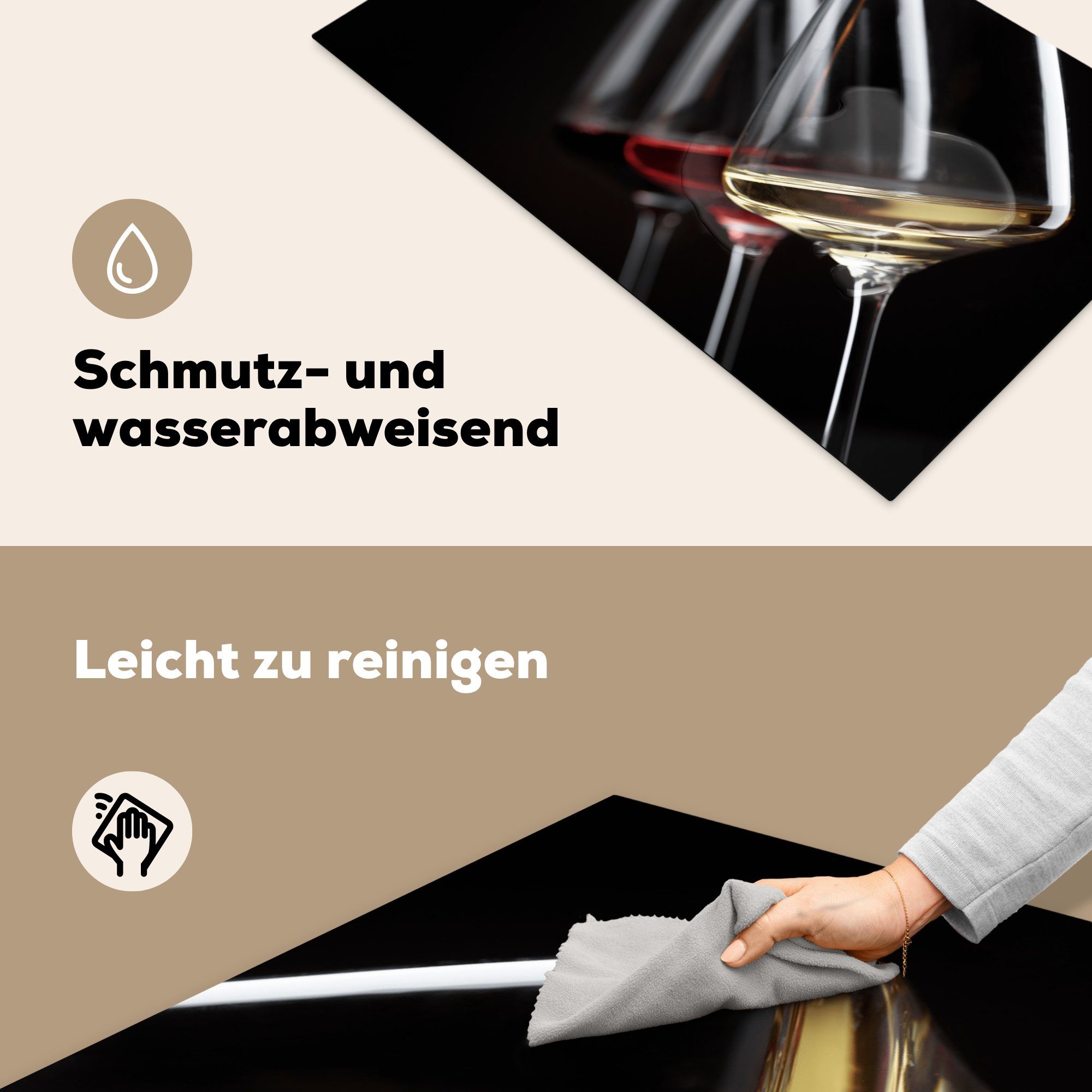 Induktionsschutz für Alkohol, küche - Herdblende-/Abdeckplatte (1 Wein - tlg), cm, 83x51 Weinglas Arbeitsplatte - Vinyl, MuchoWow Ceranfeldabdeckung,