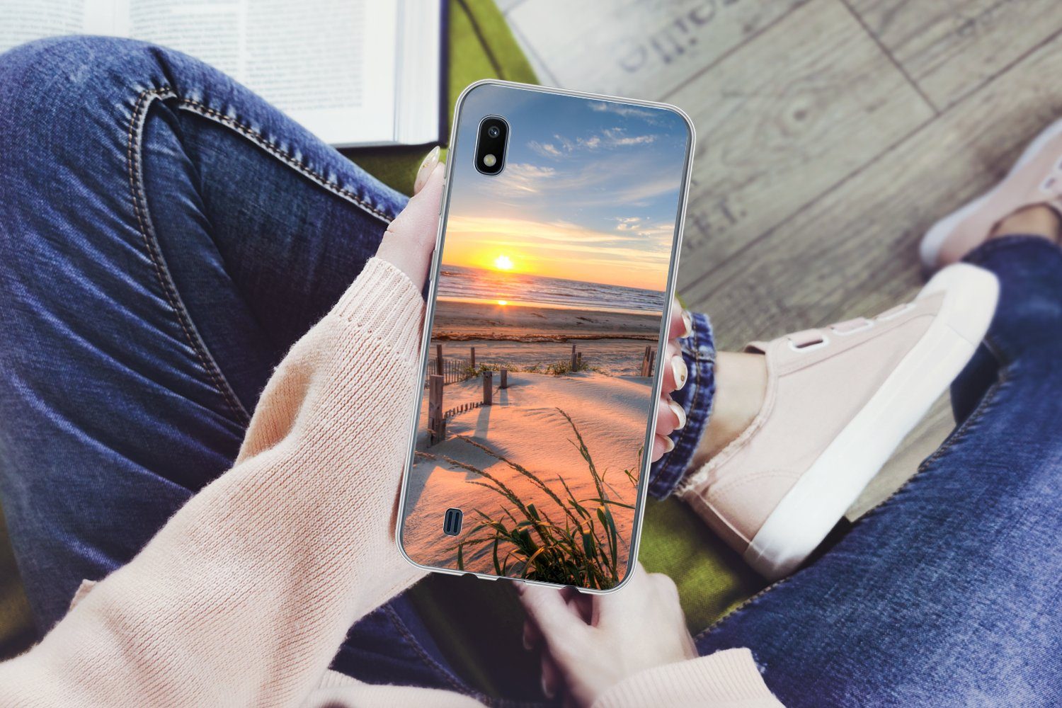 MuchoWow Handyhülle für Samsung Galaxy A10 Strand - Meer - Düne - Sonnenuntergang - Landsc, Smartphone-Bumper, Print, Handy Schutzhülle Dünn