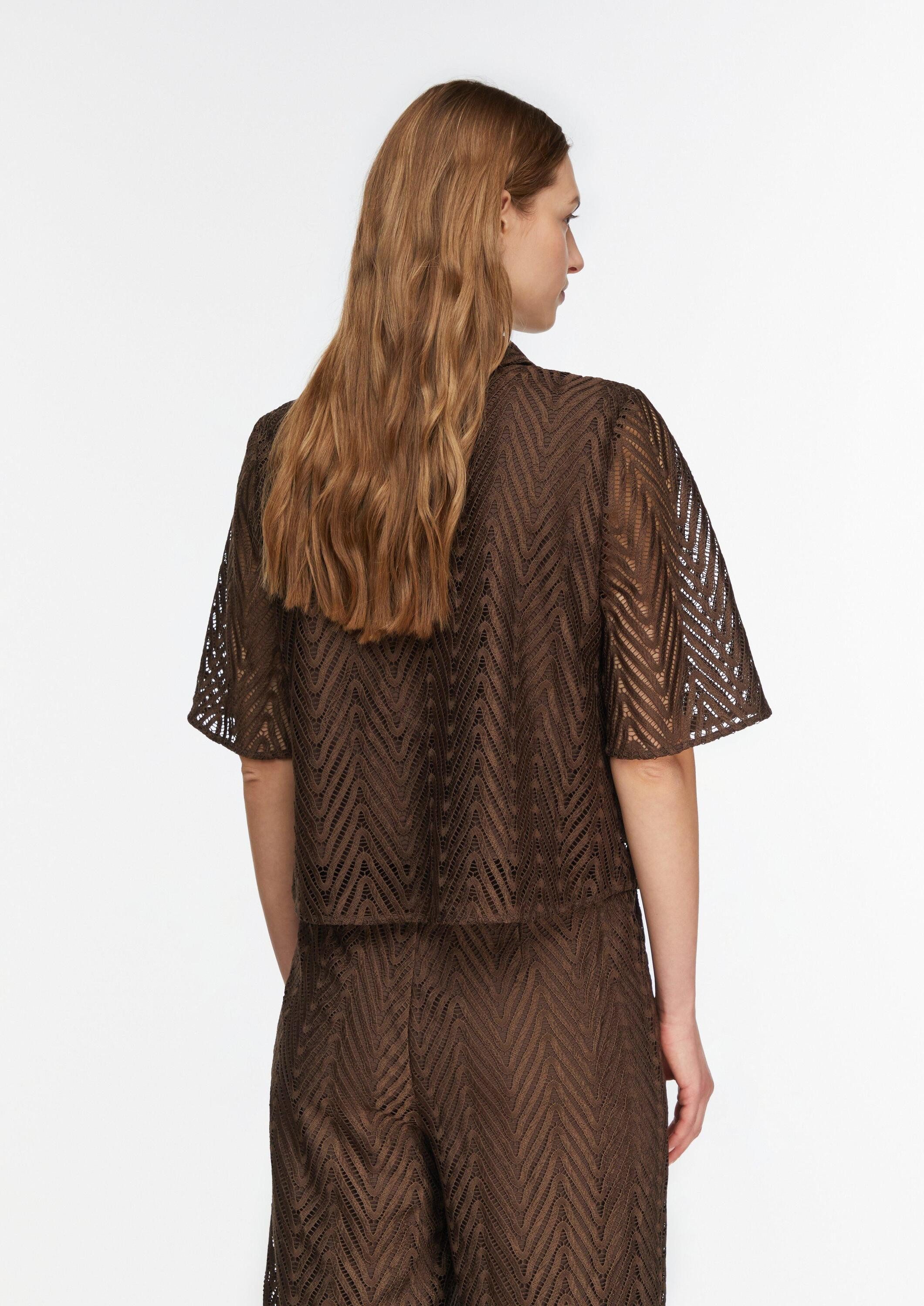 comma Kurzarmbluse Bluse Spitzenbluse mit Viskose-Futter