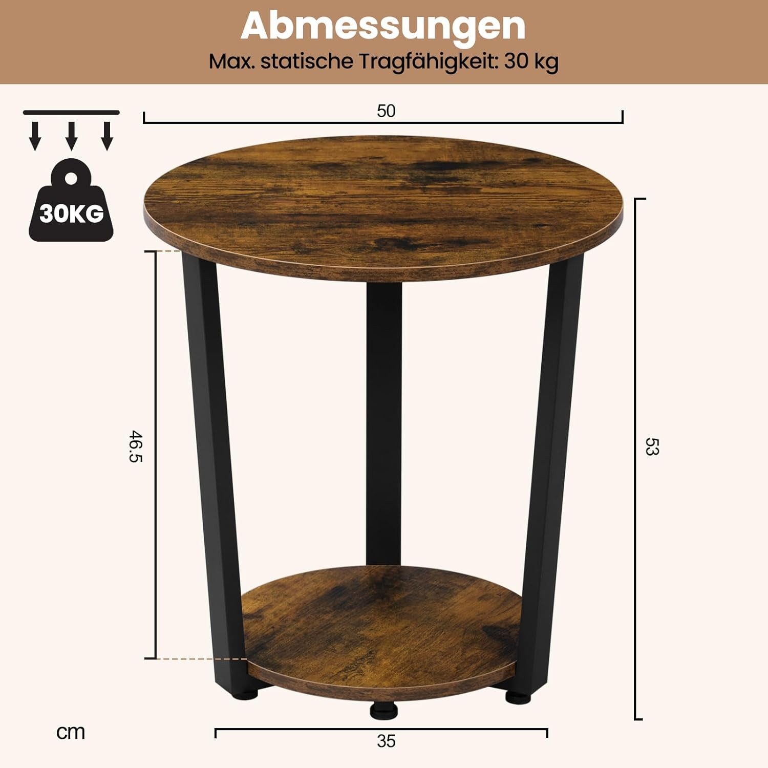Woltu Couchtisch (1-St), Beistelltisch mit 2 Ablagen, aus Holzwerkstoff