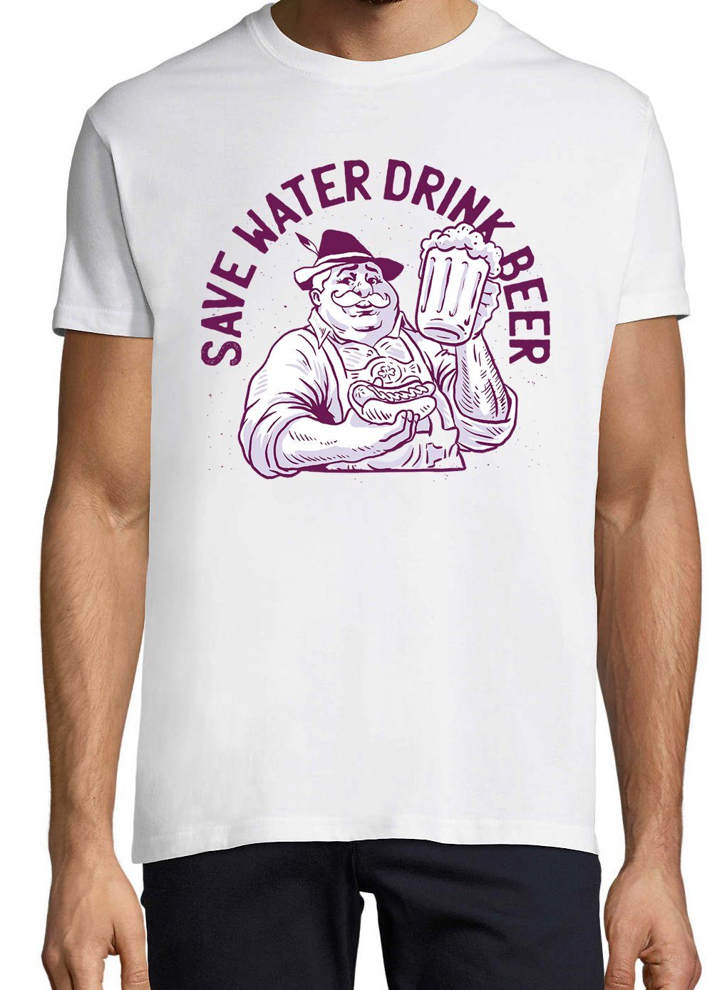 T-Shirt Save Shirt Herren Drink Frontprint mit Weiß trendigem Beer Water, Designz Youth