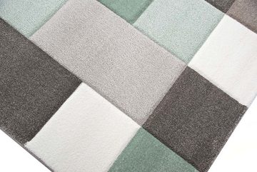 Teppich Designer Teppich Moderner Teppich Wohnzimmer Teppich Kurzflor Teppich mit Konturenschnitt Karo Muster mit Pastellfarben Grün Creme Beige Grau, Teppich-Traum, rechteckig, Höhe: 13 mm