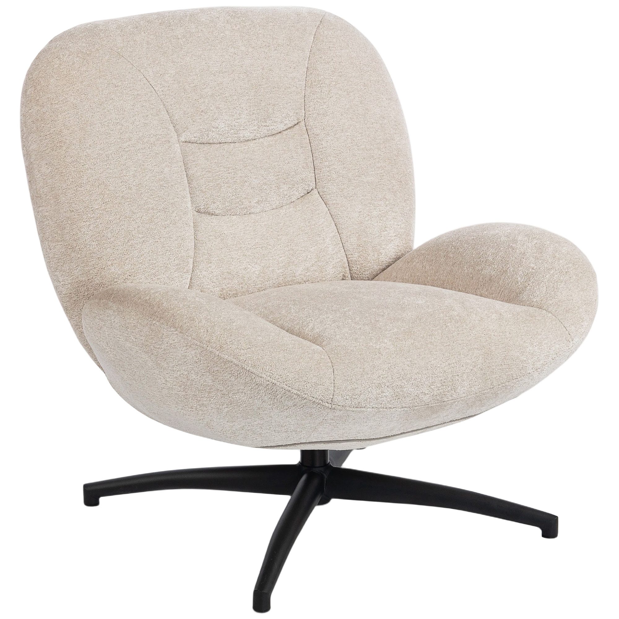 HOMCOM Relaxsessel mit Breiter Sitzfläche, Integrierter Armlehne, dicker Polsterung (Gepolstert Sessel, 1-St., 360° Drehbar Loungesessel), aus Chenille, mit gekreuzten Stahlbeinen, für Wohnzimmer, Cremeweiß