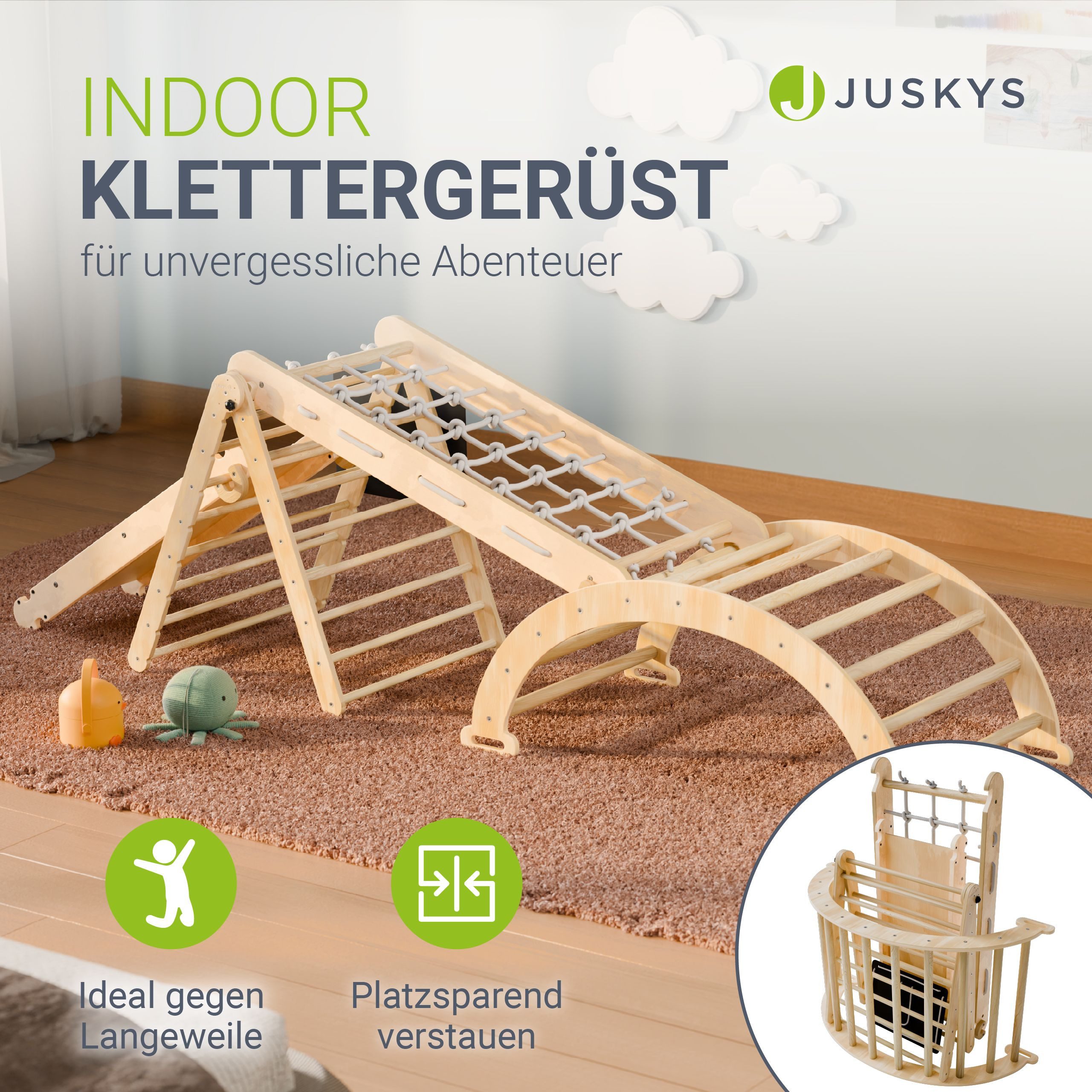 Juskys Klettergerüst Movario Groß, (6-St), Indoor Kletterdreieck, Kletterbo günstig online kaufen