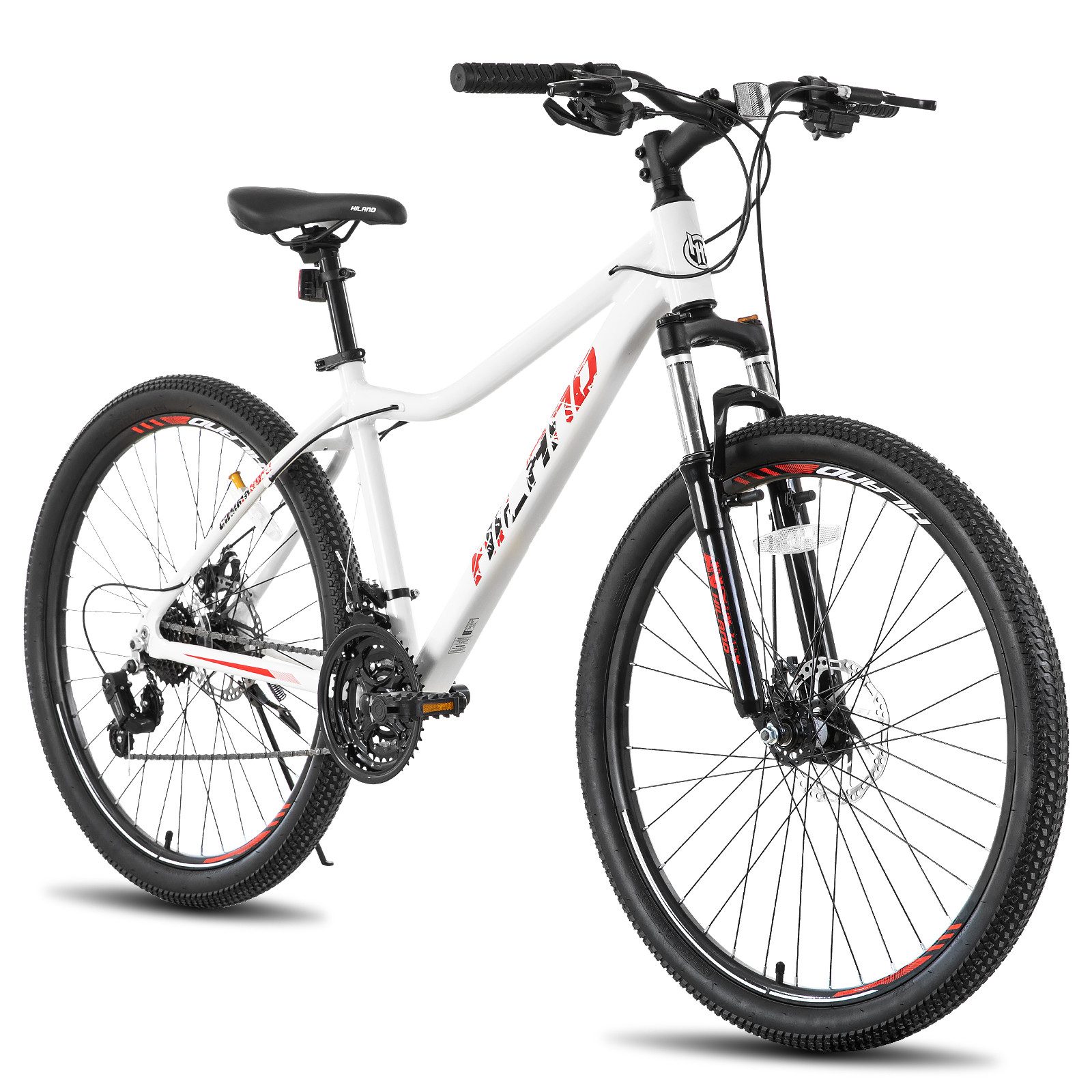 HILAND Mountainbike 26/27,5 Zoll Leichtgewichtiges bike für Frauen Ideal für alle Terrains, 21-Gang mit Lock-Out-Federgabel Dual-Scheibenbremsen, Aluminium-Rahmen