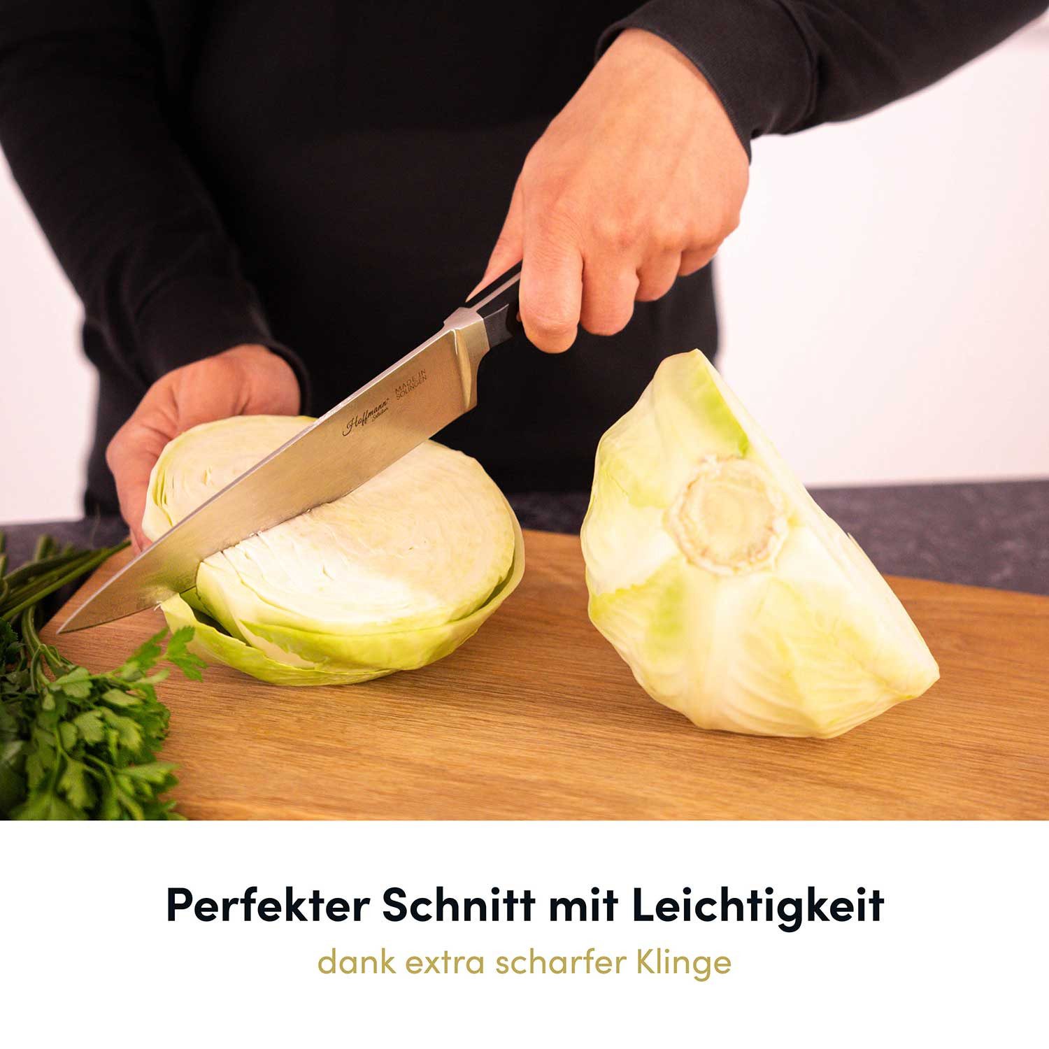 Hoffmann Germany Kochmesser Chefmesser handgeschmiedet Solingen 21 cm – rostfreier Stahl, X50CrMoV15, 58 HRC, Glatter Schliff, POM-Griff, Solingen