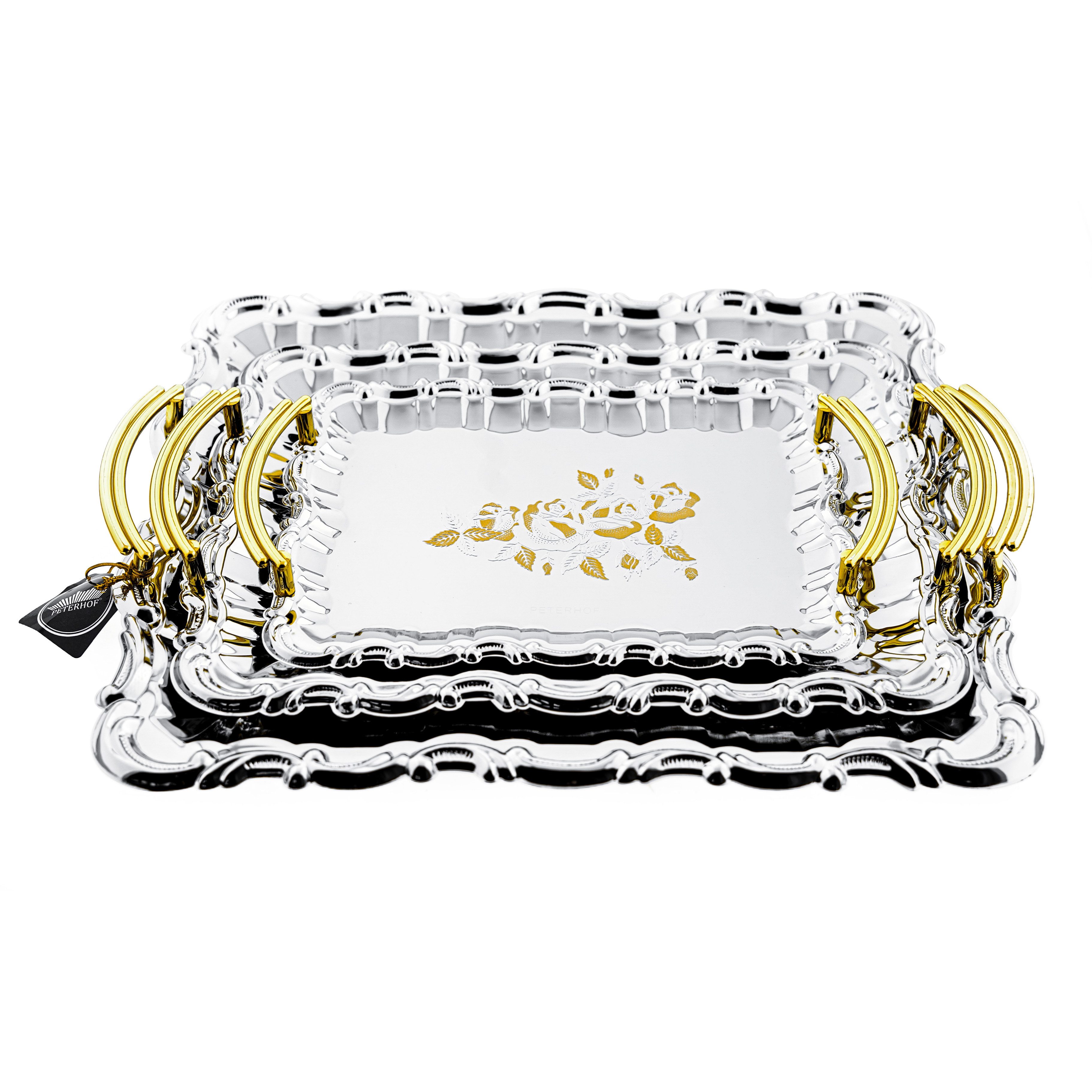 Peterhof Servierplatte 3-teilig - Servierset in Gold/Silber aus 18/10 Edelstahl