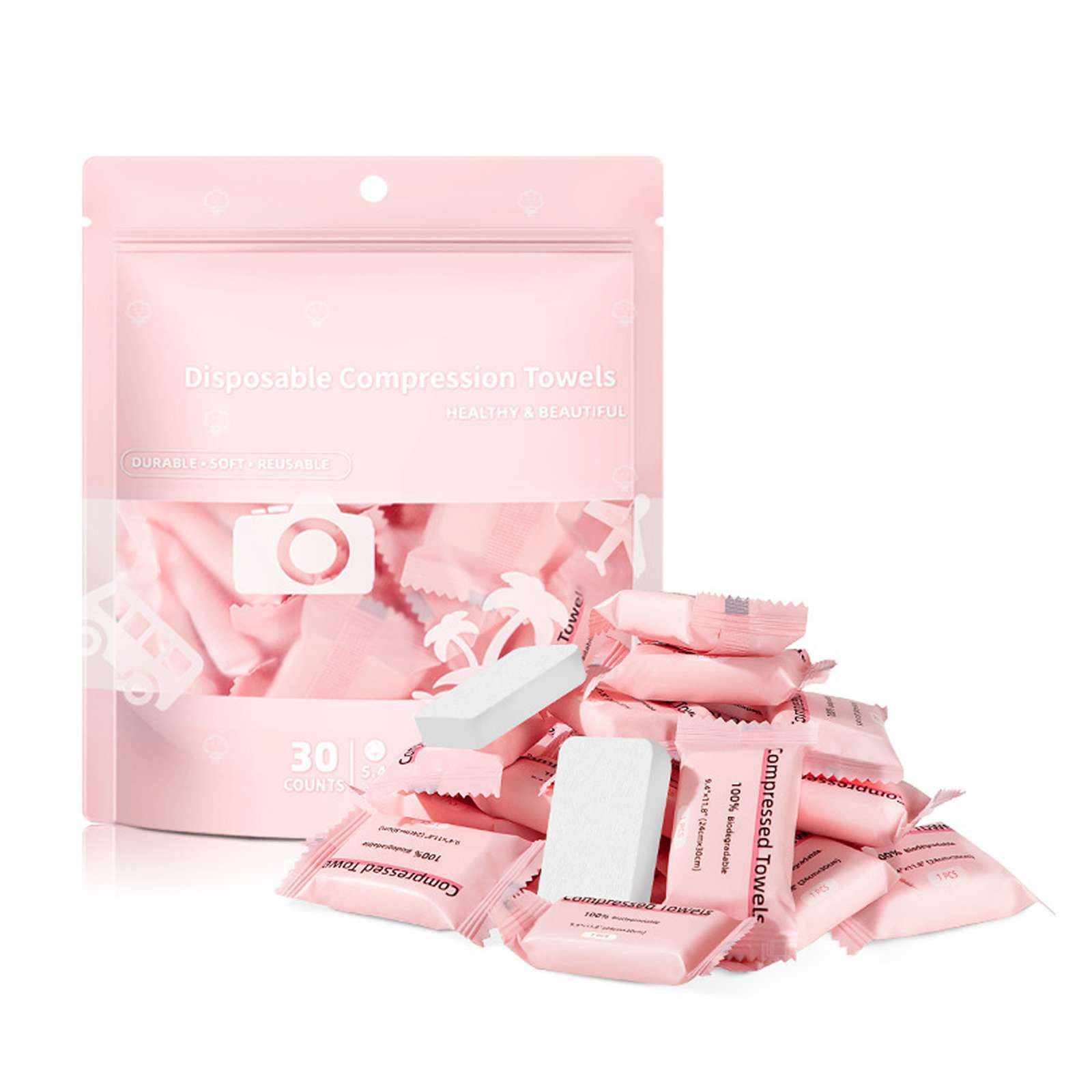 DEBAIJIA Waschlappen Komprimiertes Handtuch Tablette 24x30cm 30 verpackt