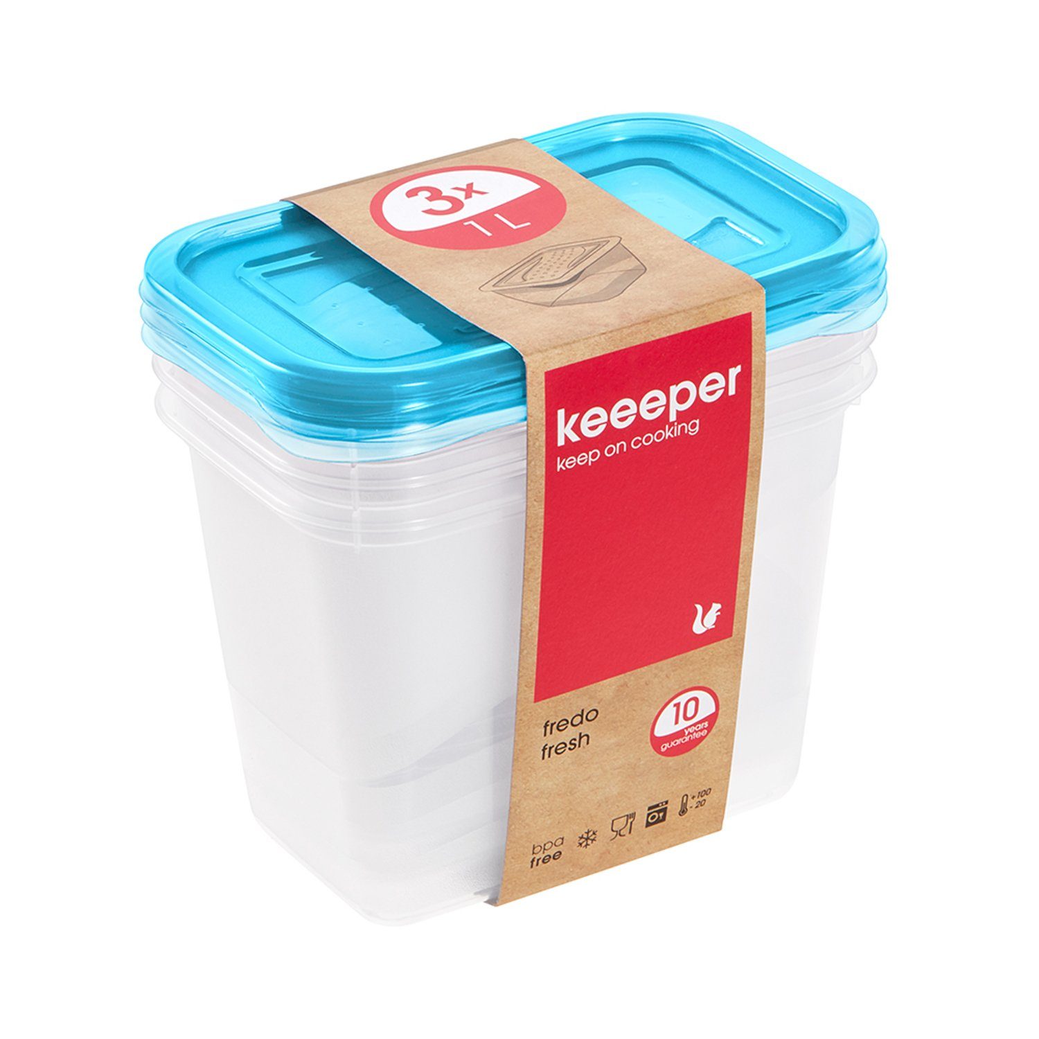 keeeper Frischhaltedose 3067463200000, Set von Lebensmittelbehältern 3x1 L Fredo Fresh