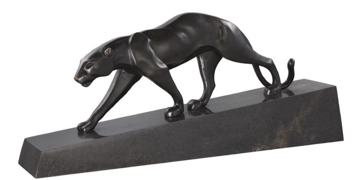 Casa Padrino Dekofigur Luxus Bronzefigur Panther Schwarz / Bronze 64 x 11 x H. 26,5 cm - Elegante Bronze Skulptur auf Marmorsockel