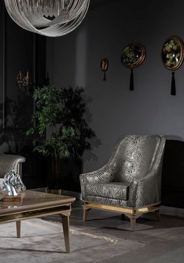Casa Padrino Sessel Luxus Art Deco Wohnzimmer Sessel Silber / Schwarz / Beige / Gold 80 x 83 x H. 97 cm - Art Deco Wohnzimmer Möbel