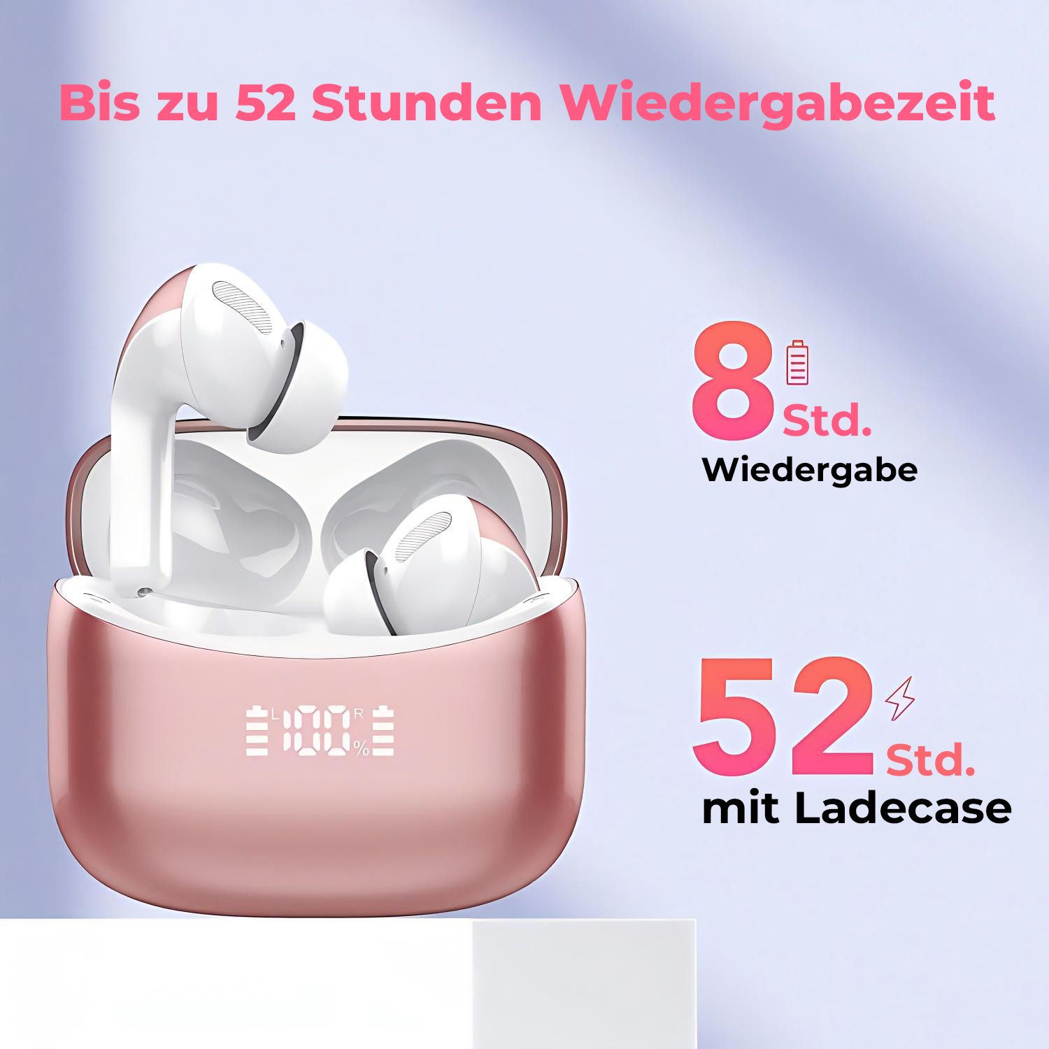 Futicare Bluetooth 5.4 mit Mikrofon, kabellose In-Ear-Kopfhörer (mit ENC-Anrufen, LED-Ladecase, 52h Akku, IPX7, USB-C, Touch-Steuerung, für Samsung A56/A16,S25/S26, Sport, iPhone, Android, Tablet & Laptop)