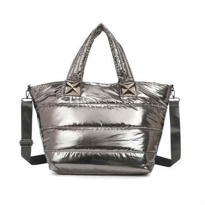 ITALYSHOP24 Schultertasche XL Damen Nylontasche Shopper Strandtasche glänzend, als Handtasche, Umhängetasche, Reisetasche, Weekender