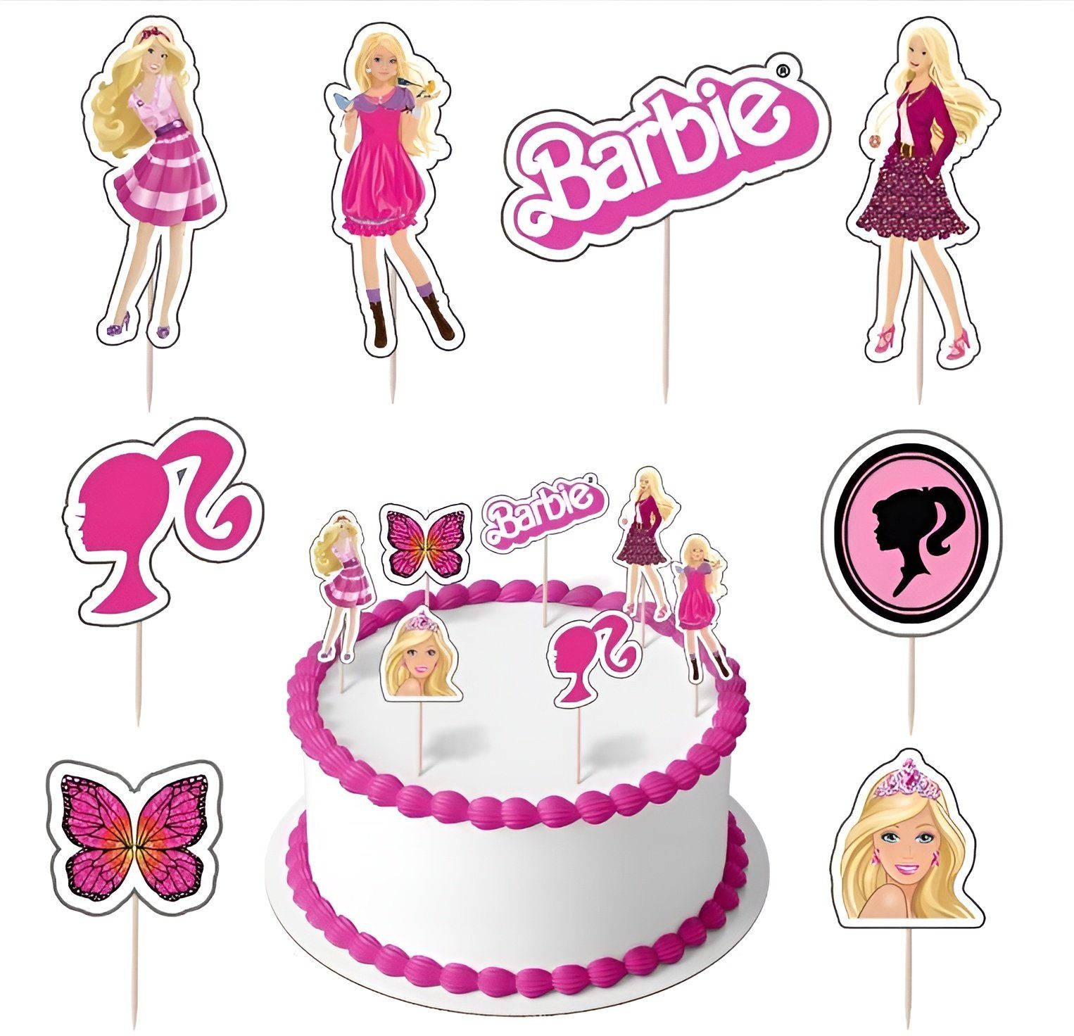 Festivalartikel Tortenstecker Barbie 12 Stück Topper Geburtstagskuchen Topper