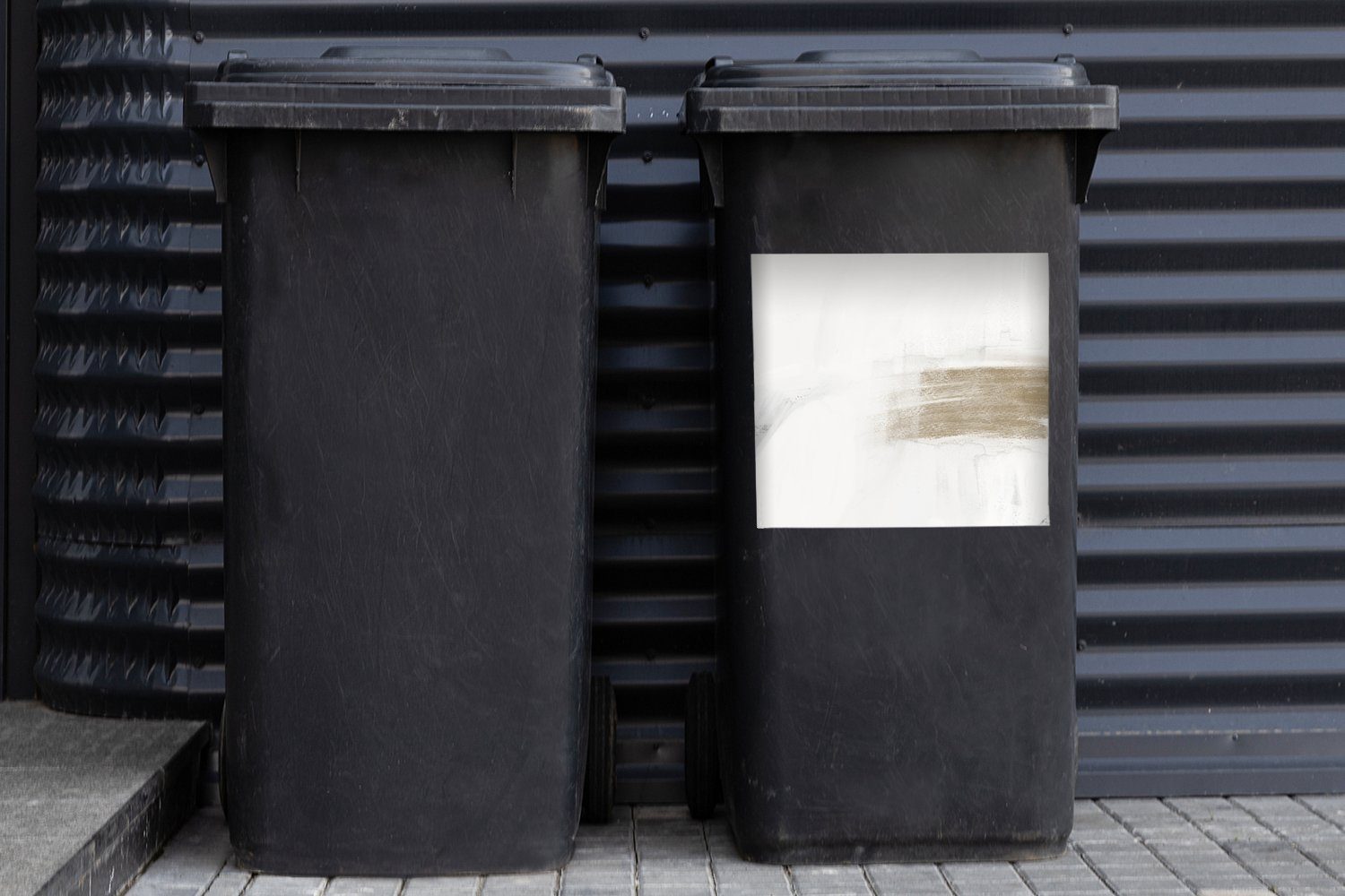 MuchoWow Wandsticker Taupe Container, - - (1 Abstrakt Mülleimer-aufkleber, - Weiß Sticker, Design Mülltonne, St), Abfalbehälter