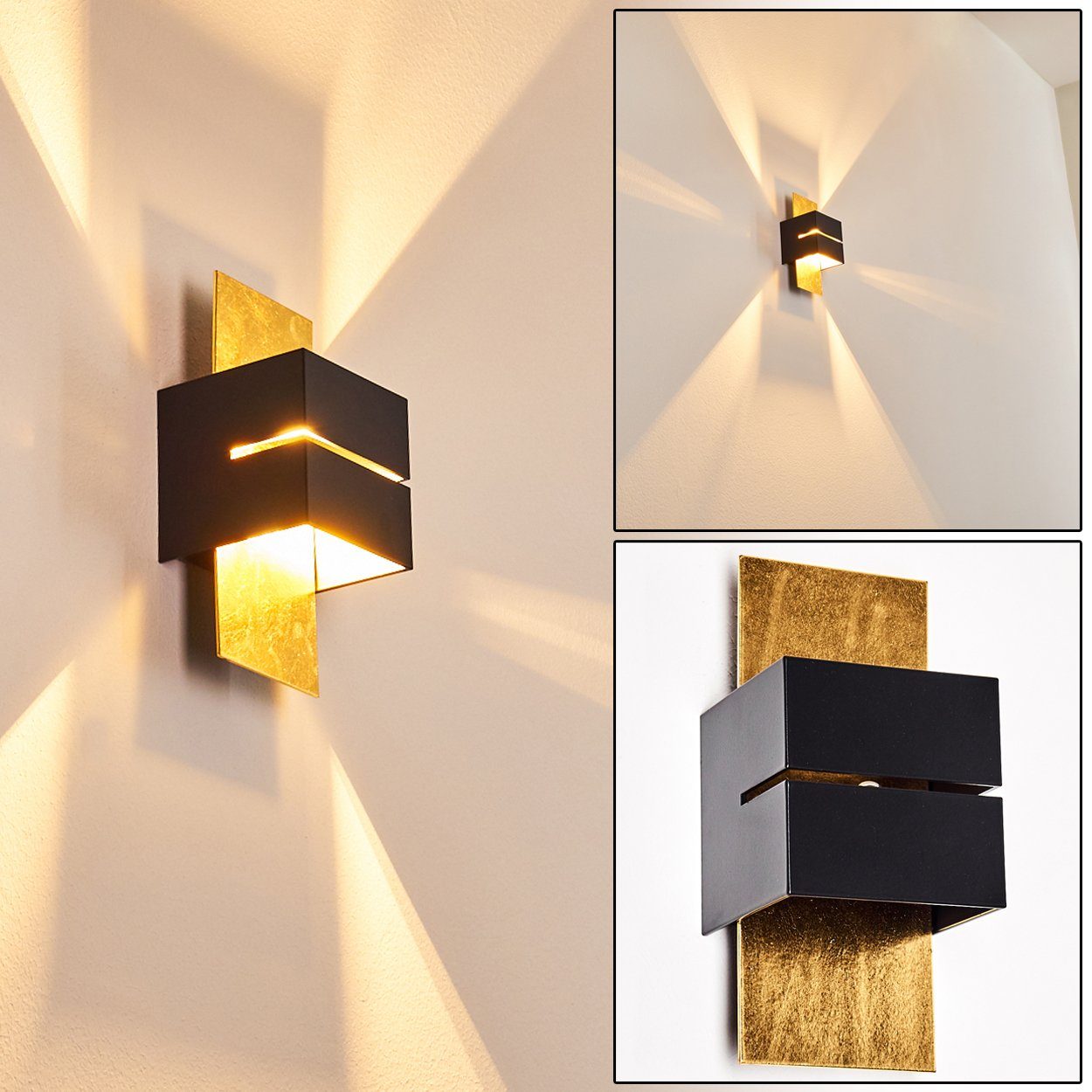 hofstein Wandleuchte »Reppia« Wandlampe aus Metall in Schwarz/Gold mit Schlitz, ohne Leuchtmittel, moderne mit Lichteffekt, 1xG9, Cube/Innen mit Up & Down-Effekt | Wandleuchten