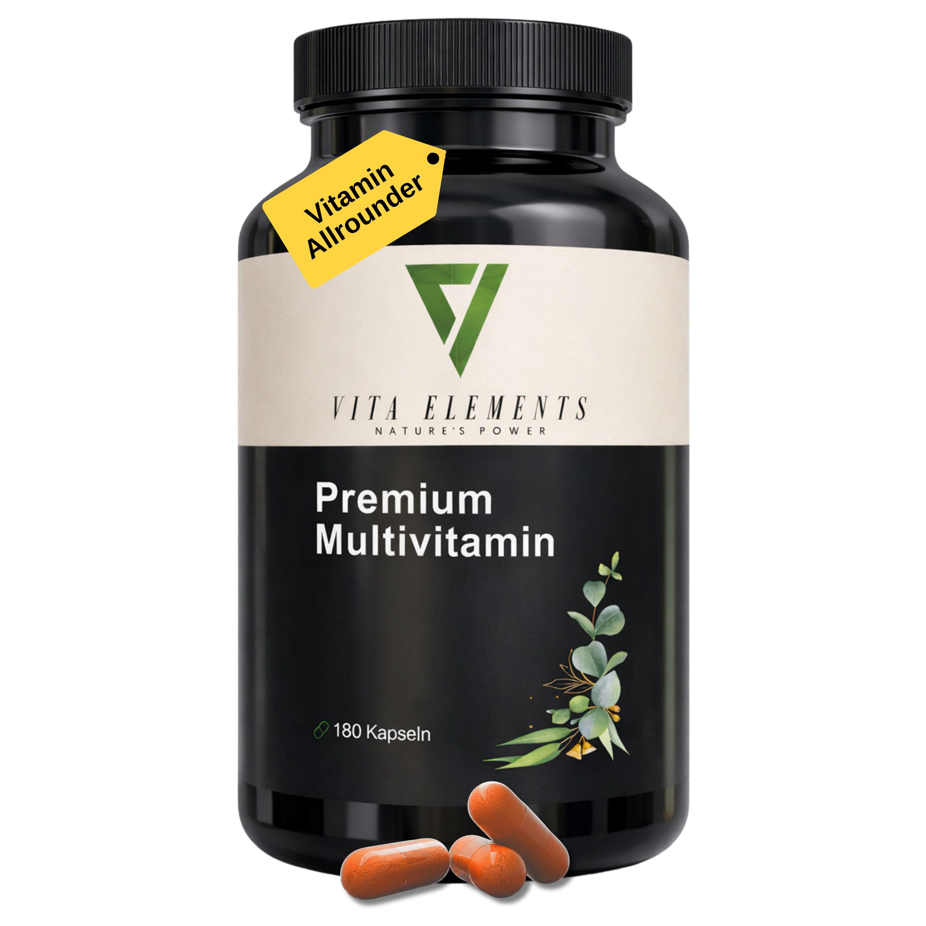 Vita Elements Premium Multivitamin Kapseln, 180 St., 21 Vitalstoffe Frei von Gentechnik Ohne unnötige Zusätze Laborgeprüft