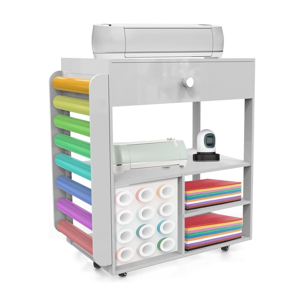 GarveeMore Standregal Rollenhalter-Basteltisch mit Werkzeugwagen & Regal günstig online kaufen