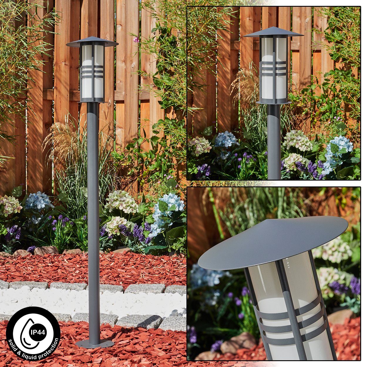 hofstein Pollerleuchte Wegeleuchte aus Metall/Glas in Anthrazit/Milchglas, ohne Leuchtmittel, Außenleuchte, Gartenbeleuchtung IP44, 1xE27, ohne Leuchtmittel