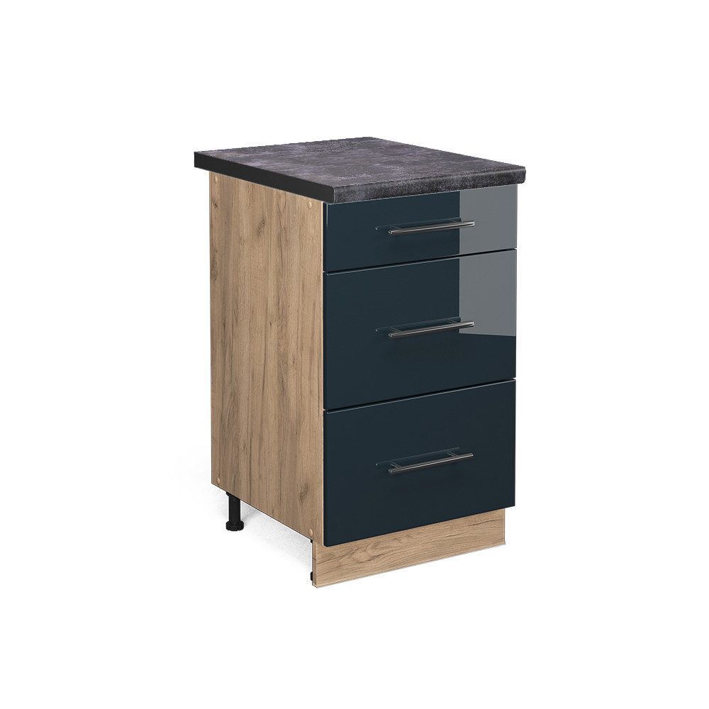 Vicco Unterschrank Fame-Line, Dunkelblau Hochglanz/Goldkraft Eiche, günstig online kaufen