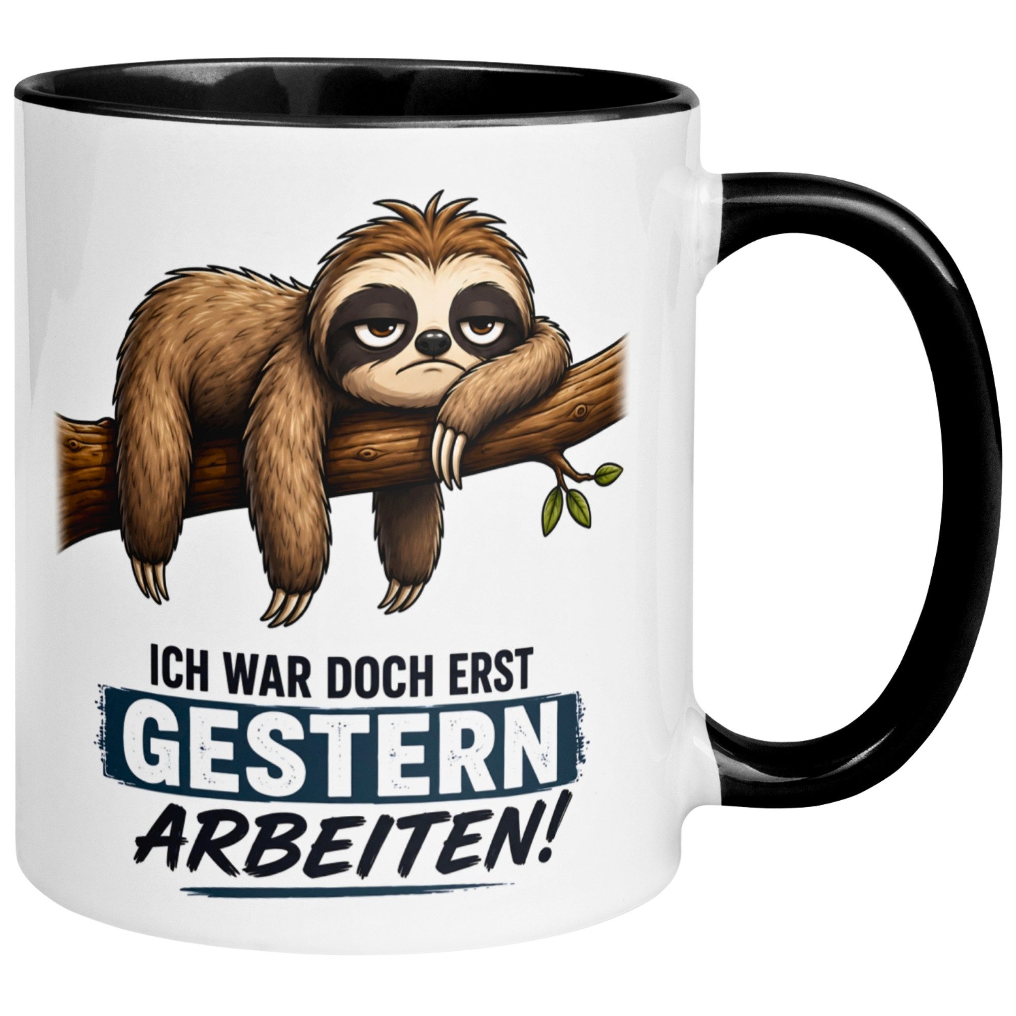 Momentals Tasse Faultier – Ich war doch erst gestern arbeiten – Geschenk Morgenmuffel, Gratis Versand · Links-&Rechtshänder · Spülmaschinenfest