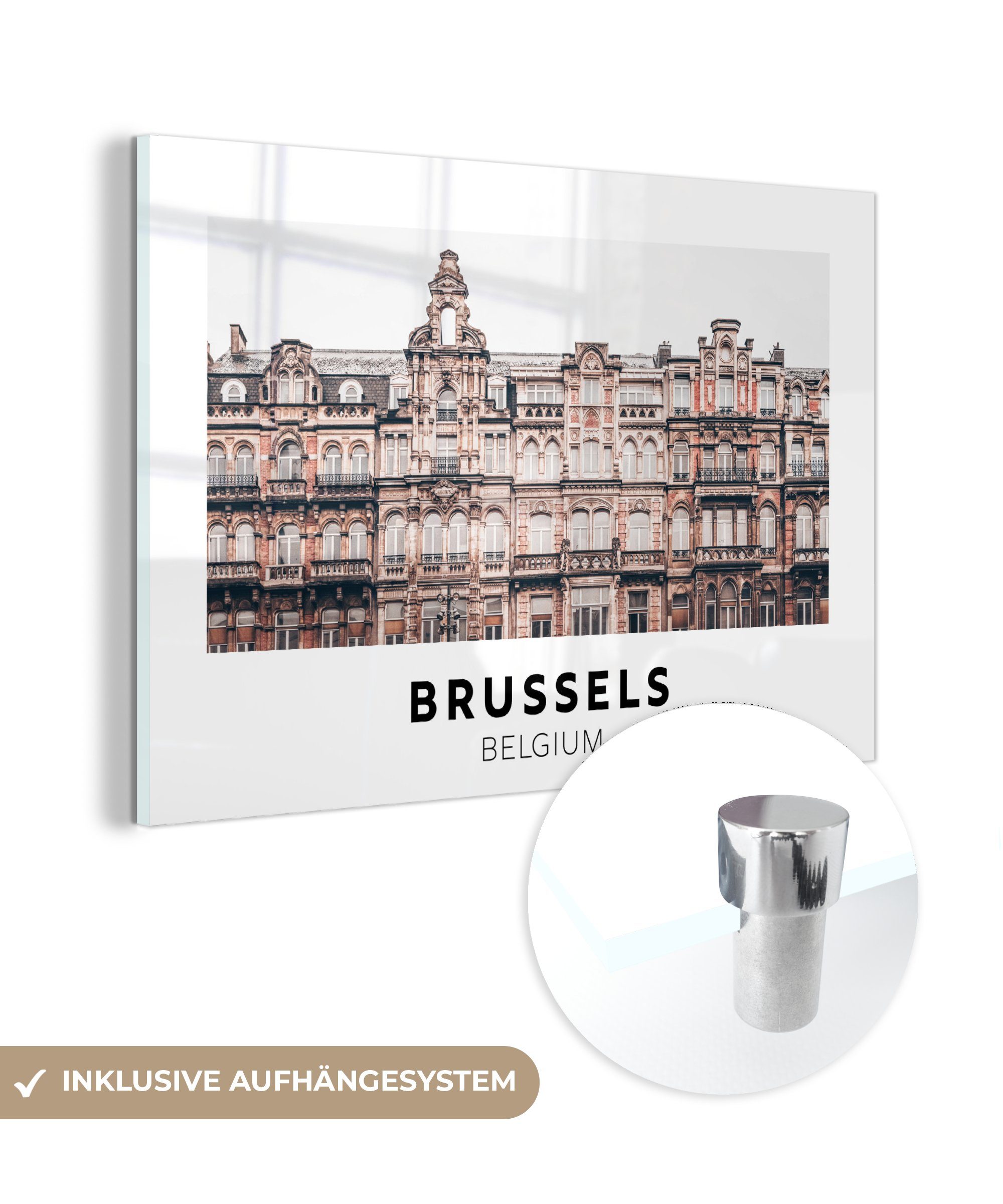 MuchoWow Acrylglasbild Belgien - Brüssel - Huizen, (1 St), Glasbilder - Bilder auf Glas Wandbild - Foto auf Glas - Wanddekoration