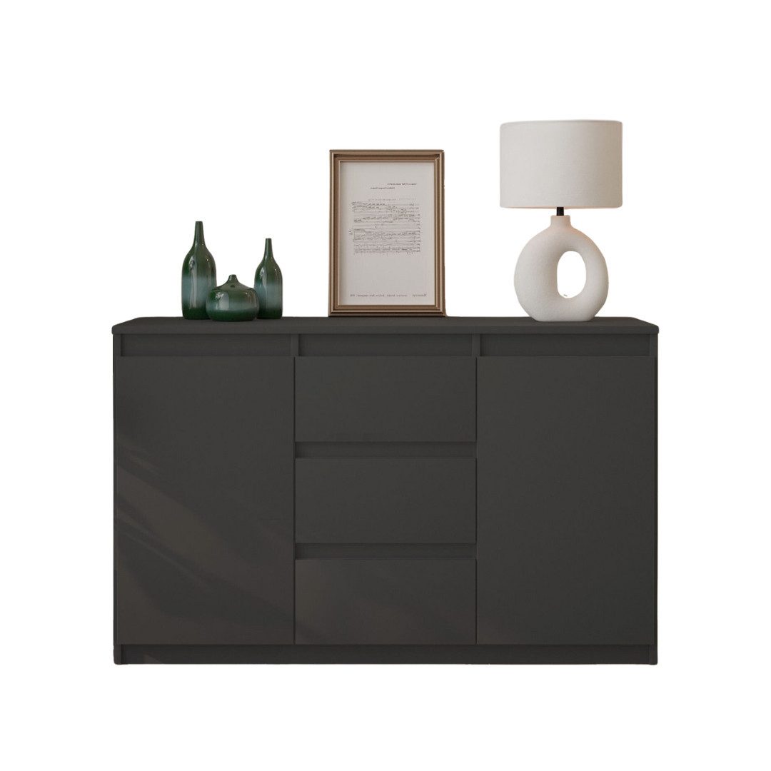 Furnica Kommode Sideboard 3 Schubladen und 2 Türen - Anthrazit Grau H75cm B120cm T35cm
