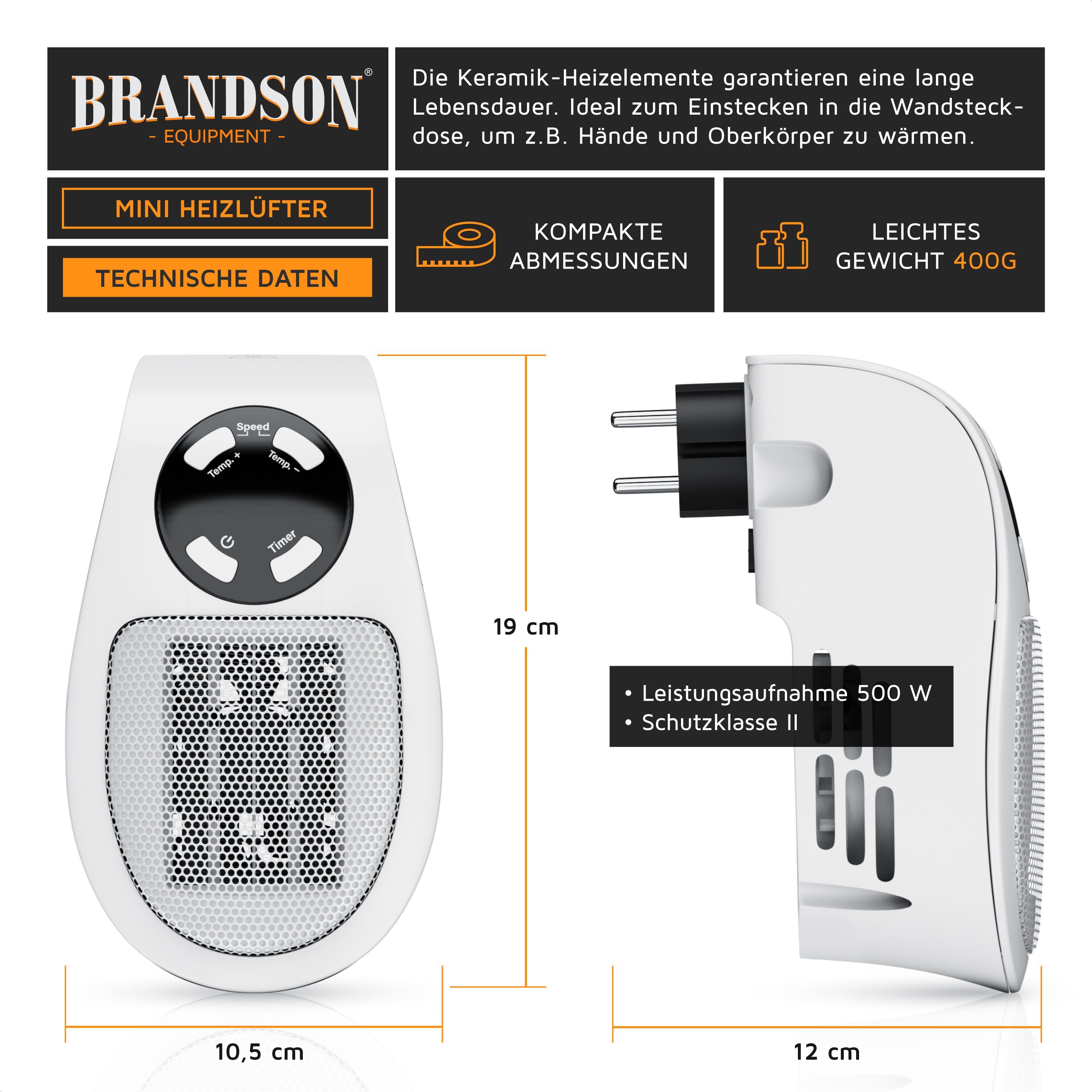 Brandson Keramikheizlüfter, 500 W, Steckdosen Mini günstig online kaufen